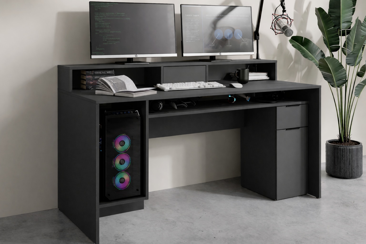 OTTO home Schreibtisch »Peooria Computertisch mit Monitoraufsatz & Towerfach, viel Stauraum« Büroschreibtisch, Gamingtisch mit Schublade, modern, Breite 160 cm