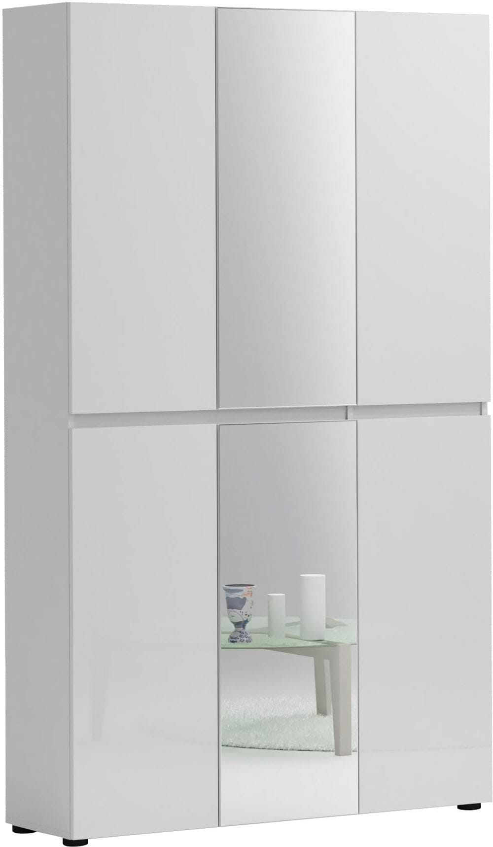 INOSIGN Schuhschrank »Mister,Schuhkommode,Schuhmöbel,Schuhablage,Schuhregal«, Breite 120 cm, Höhe 200 cm, Tiefe 34 cm, 6 Türen, 24 Fächer, 2 Spiegel