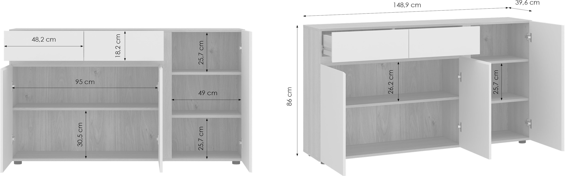 Home affaire Sideboard »TAVERA« Sideboard Breite 149 cm, modern, grifflos, viel Stauraum