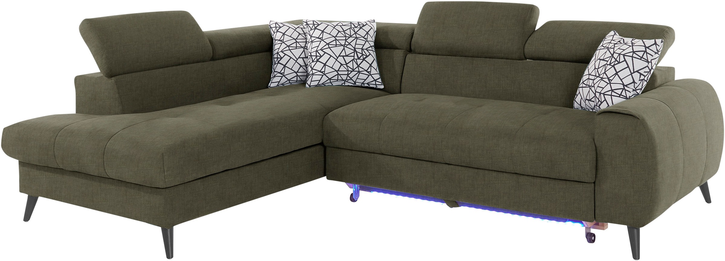 COTTA Ecksofa »Mia L-Form mit 3 Zierkissen«, wahlweise mit Bettfunktion, Bettkasten, Beleuchtung & Wireless-Charger