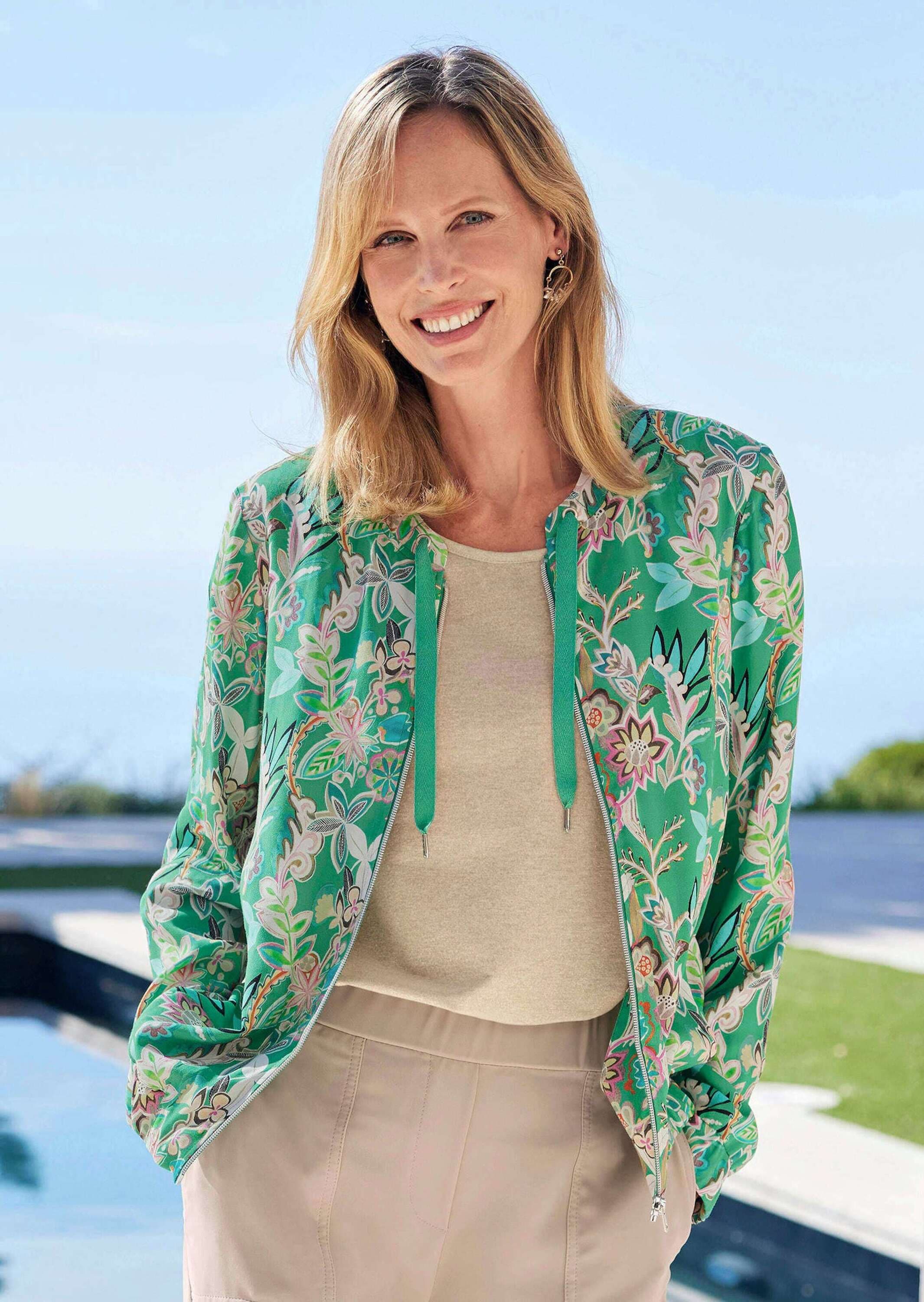 GOLDNER Kurzjacke »Floraler Damenblouson mit Reißverschluss« Reißverschluss mit Belegverarbeitung