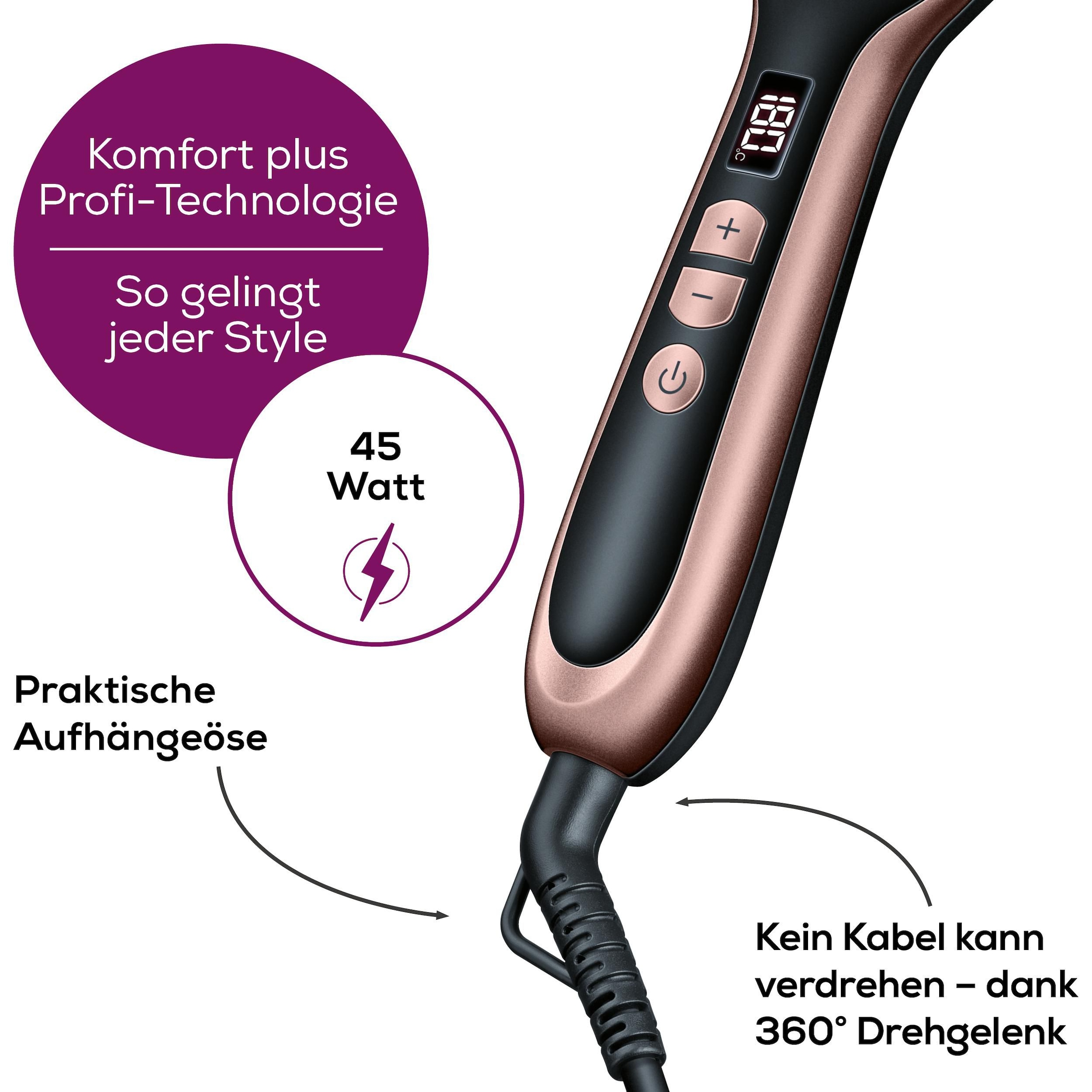 BEURER Haarglättbürste »HS 60 Haarglättungsbürste für geschmeidige, glänzende Haare«, 3-Phasen-System, Mit Keramik Beschichtung zum Schutz der Haare und Ionenfunktion
