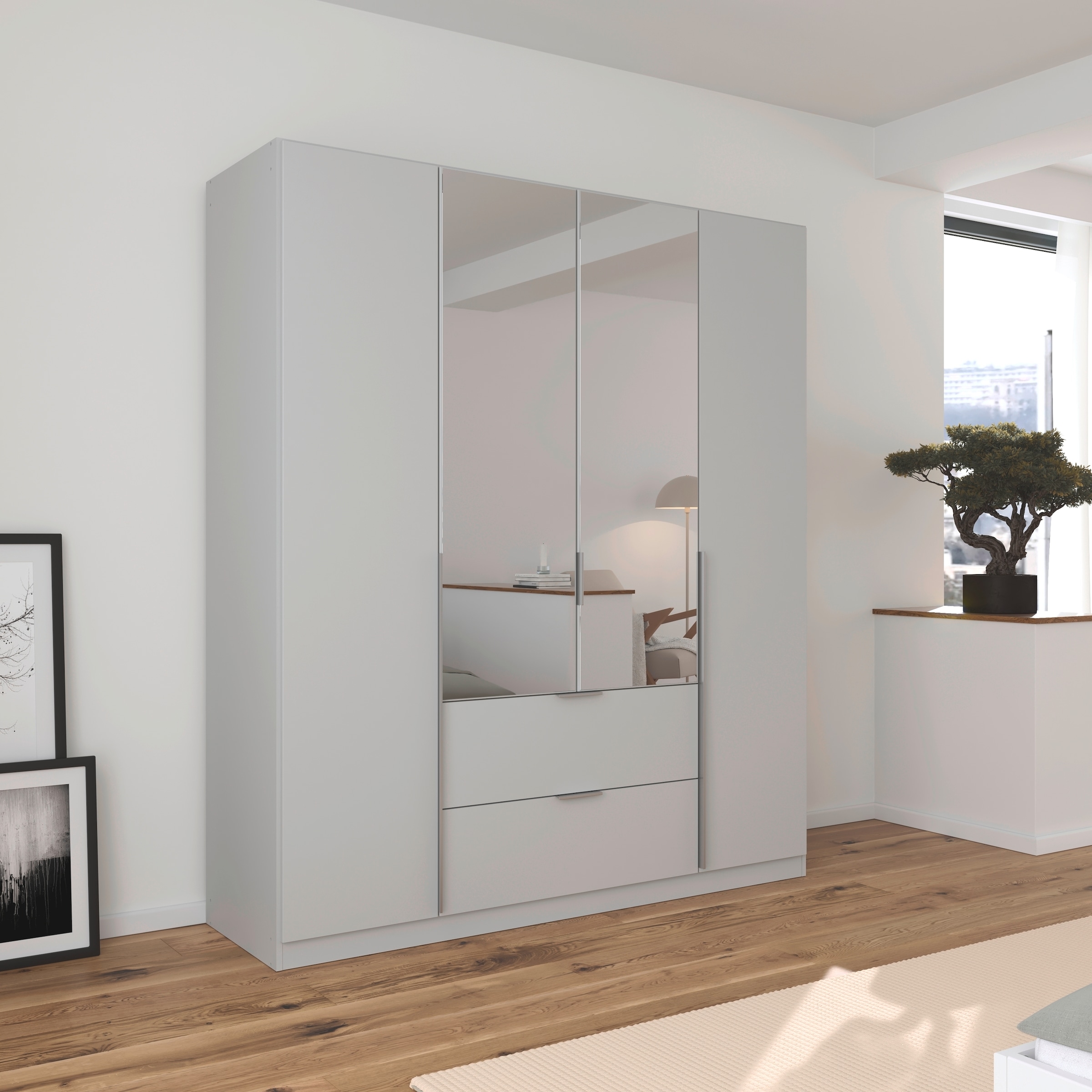 rauch Drehtürenschrank »Kleiderschrank Schrank Garderobe AGORDO mit Dekor- oder Hochglanzfront«, (in zwei Griff-Farben mit Dekor- oder Hochglanzfront), mit Außenschubkästen, in 6 Breiten und 2 Höhen MADE IN GERMANY