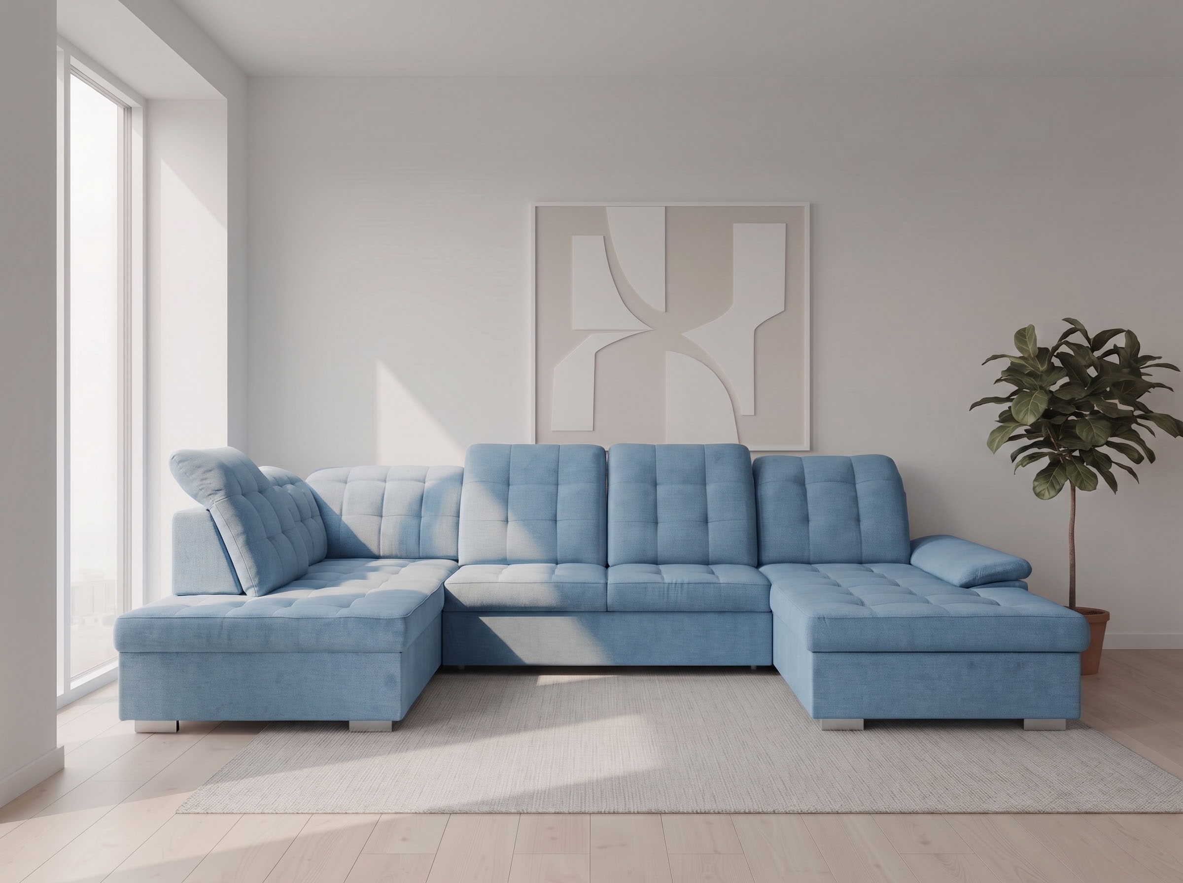 WERK2 Wohnlandschaft »Kordula-New Multifunktion Couch, Breite 332cm, bequem, U-Form« Sofa in U-Form mit Schlaffunktion & Bettkasten, Schlafcouch