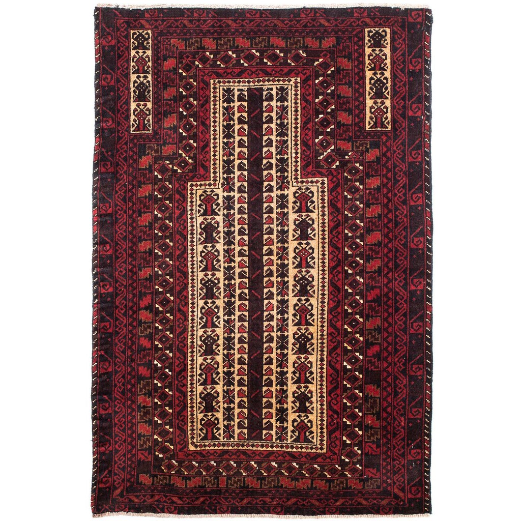 morgenland Orientteppich »Belutsch - 126 x 86 cm - dunkelrot«, rechteckig, Wohnzimmer, Handgeknüpft, Einzelstück mit Zertifikat
