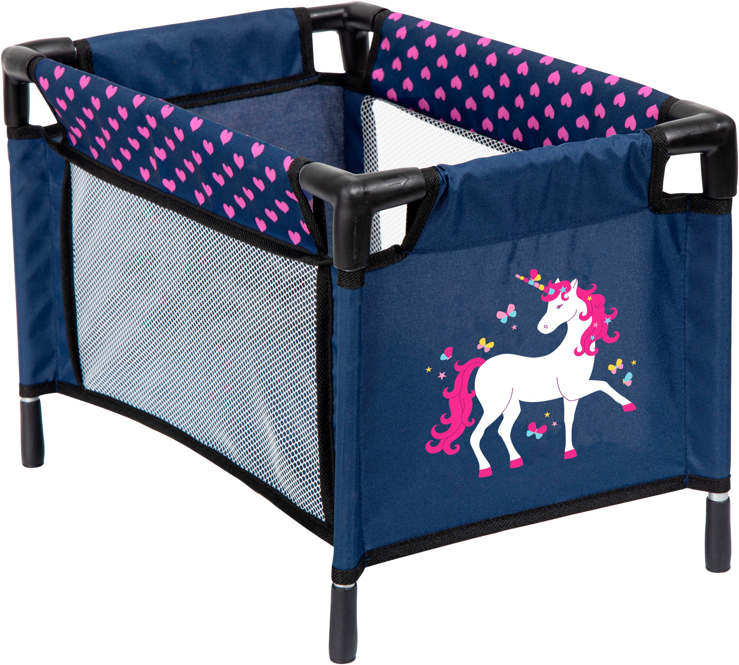 Bayer Puppenmöbel »Puppen-Reisebett und Schlafsack blau/pink«, (Set), mit Schlafsack, Wickeltasche und Zubehör für die Puppenpflege