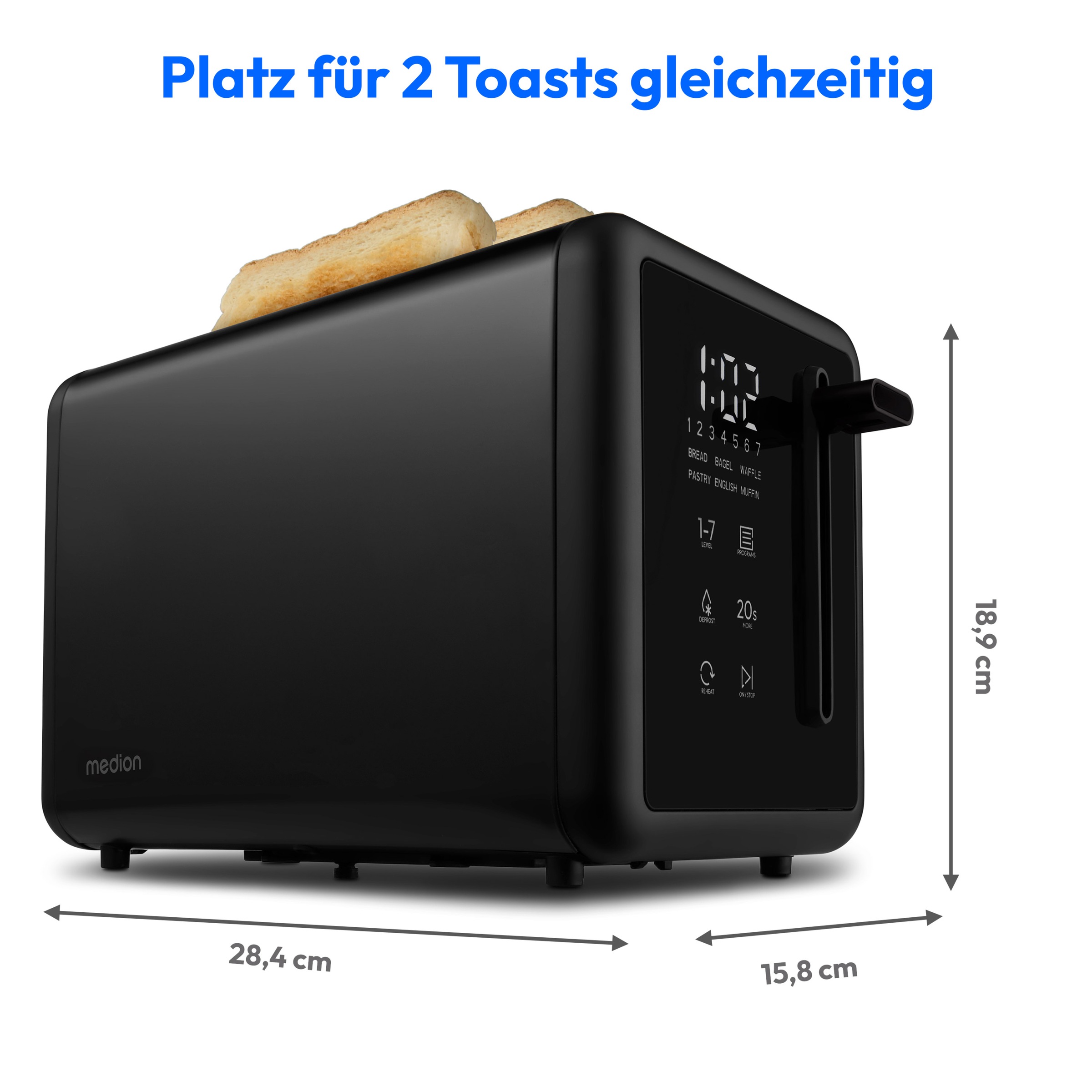 Medion® Toaster »MD12102, 2 Toastschlitze« 2 Schlitze für 2 Scheiben 850 W abnehmbarer Brötchenaufsatz