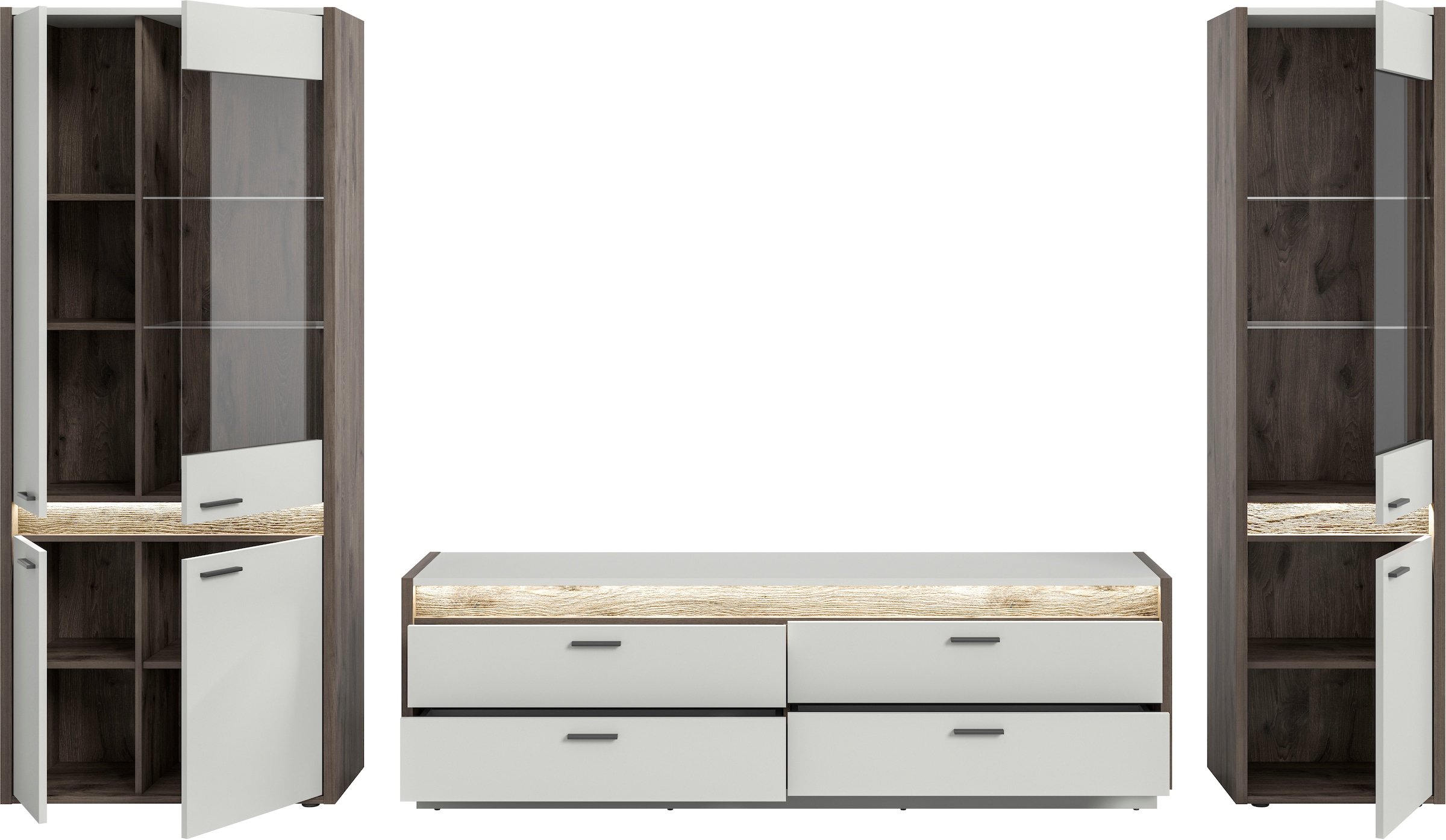 INOSIGN Wohnwand »Treviso, Breite 350 cm, bestehend aus: 2x Vitrine und 1x Lowboard«, (3 St.), Kombination, Wohnkombination, Mediawand, TV-Wand