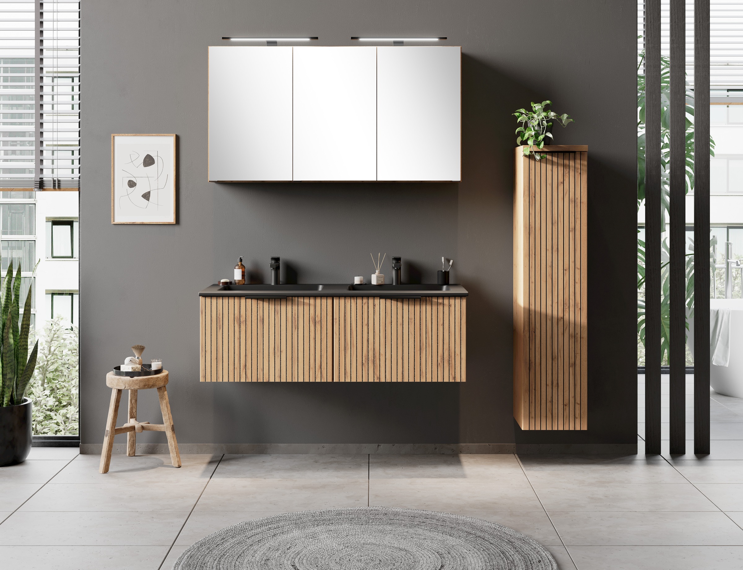 welltime Spiegelschrank, Welltime, Breite 120 cm, mittlere Tür reversibel, gedämpft
