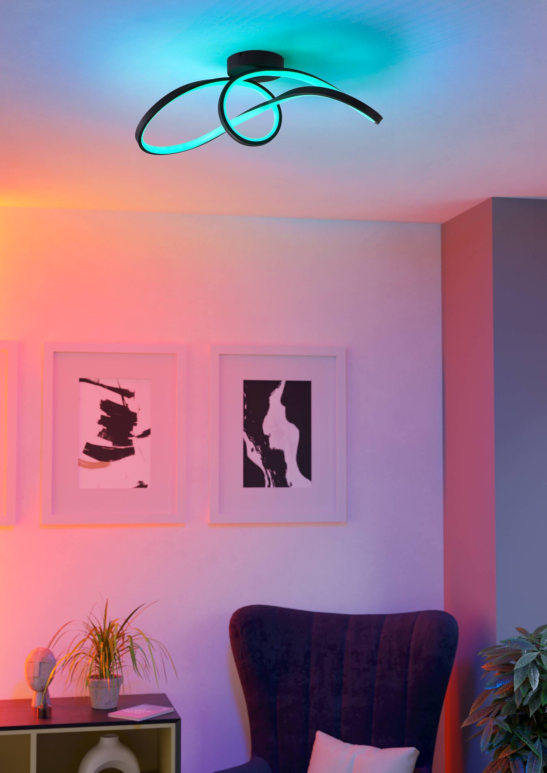 EGLO Deckenleuchte »Calarossa-Z Deckenlampe, ZigBee, App und Sprachsteuerung, Metall« LED-Modul 1 Stk. Kaltweiß | RGB Wand-/Deckenleuchte - L70,5 x B23 x H20,5 cm - schwarz - 22W inkl.