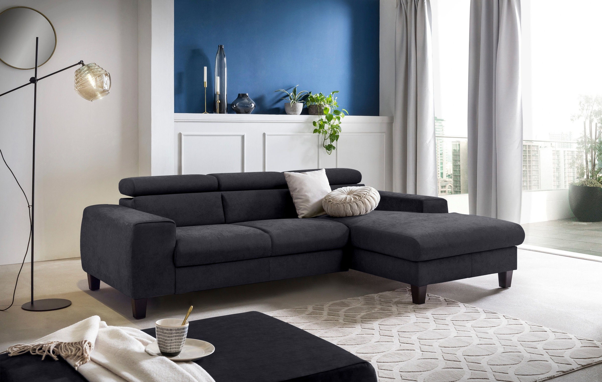 COTTA Polstergarnitur »Morven L-Form«, (Set), Set bestehend aus: Ecksofa mit Kopfteilverstellung & Hocker