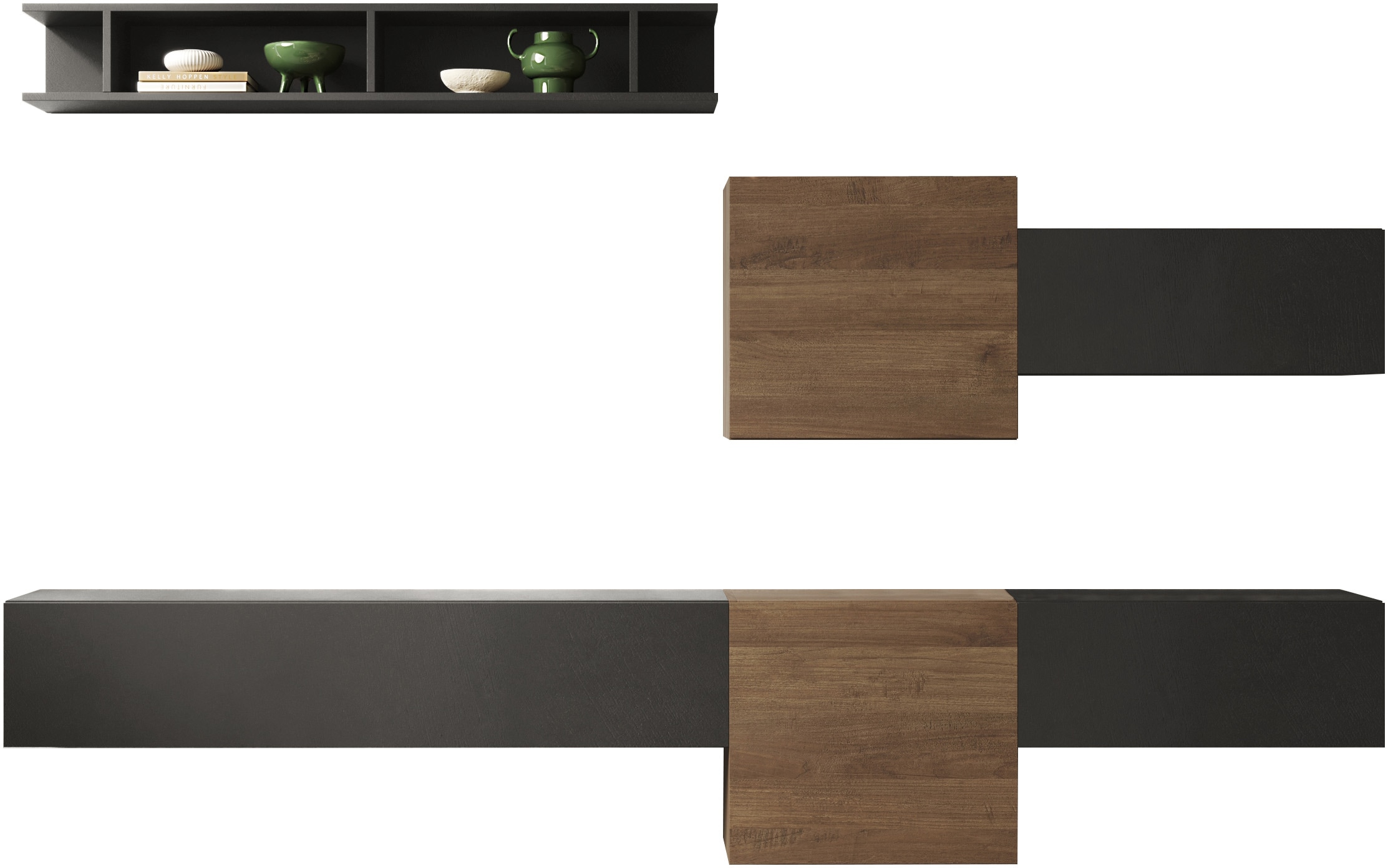 INOSIGN Wohnwand »INFINITY, 6tlg. Breite 262 cm, Höhe variabel, Schrankwand, Anbauwand«, (Lowboard hängend, 2x Hängeschrank, 2x Hängewürfel, Wandregal)