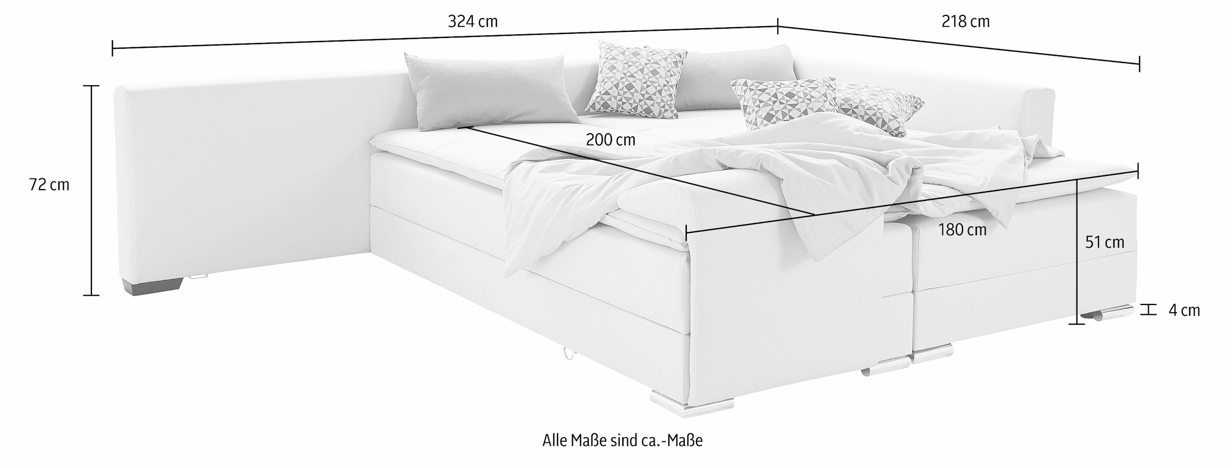 INOSIGN Ecksofa »Night & Day L-Form«, mit Boxspring Bettfunktion 180x200 cm, Dauerschläfer