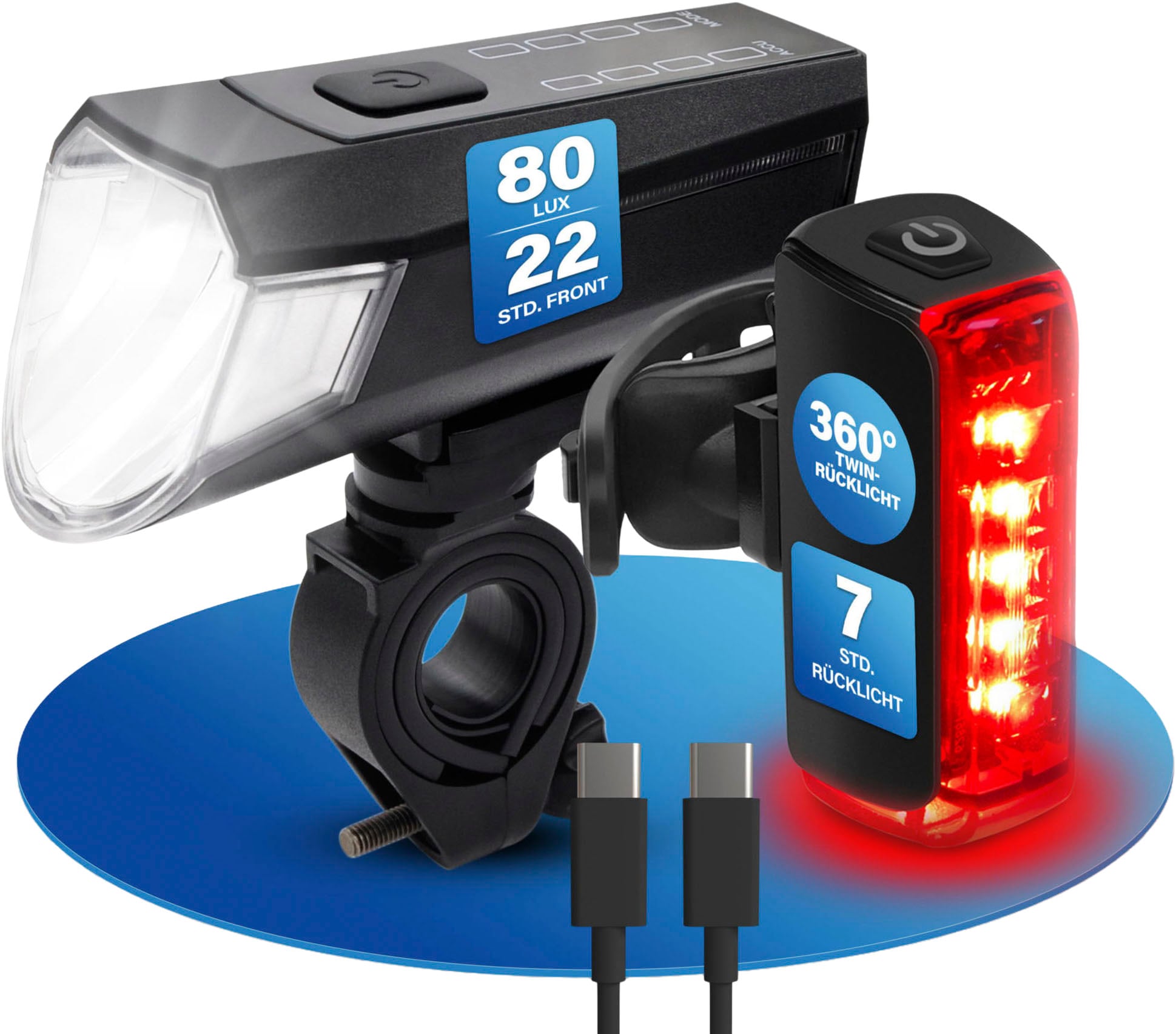 FISCHER Fahrrad Fahrradbeleuchtung »Akku Bel.-Set TWIN-80/40/20/Sensor 2.0«