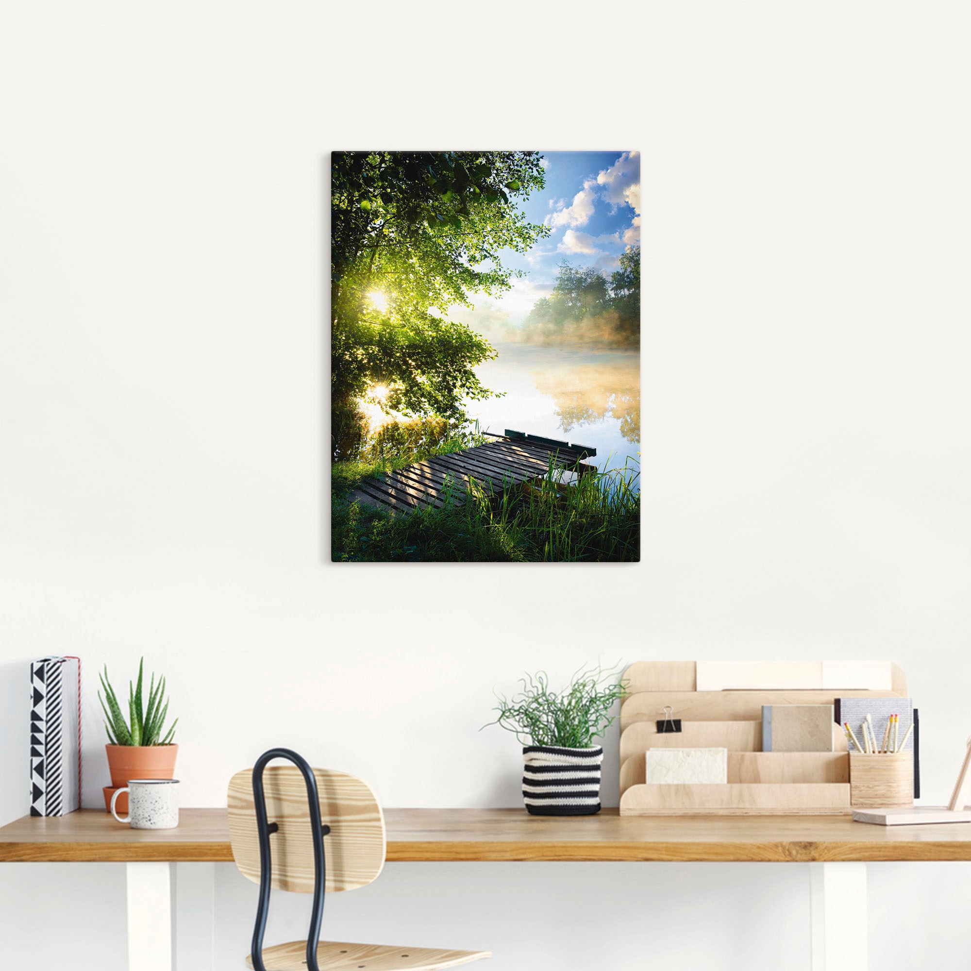 Artland Wandbild »Angelsteg am Morgen«, Gewässer, (1 St.), als Alubild, Outdoorbild, Leinwandbild, Poster, Wandaufkleber