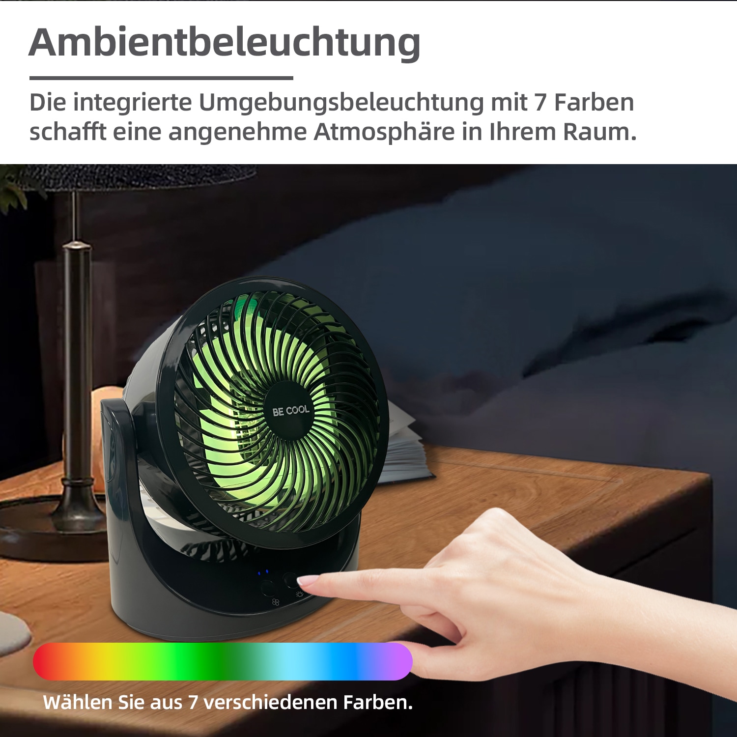 be cool Mini USB-Ventilator »USB-Windmaschine 15cm mit Kühlakku schwarz«, Kupfermotor, Kühlakku im Lieferumfang, 7-farbige LEDs, USB Typ-C