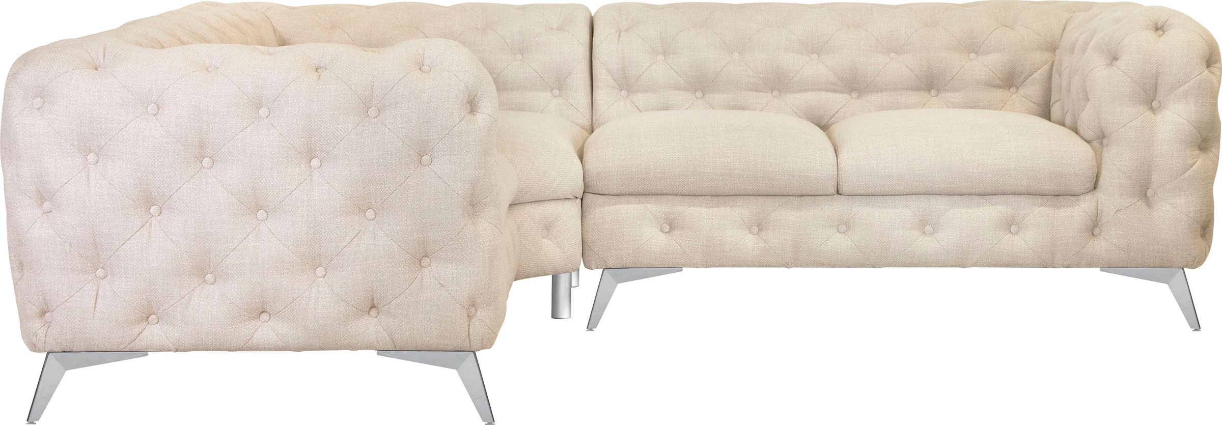 Leonique Chesterfield-Sofa »Ecksofa GLYNIS L-Form mit Wellenunterfederung, Maße B/T/H 264/264/75cm«, aufwändige Knopfheftung, moderne Chesterfield Optik, Fußfarbe wählbar