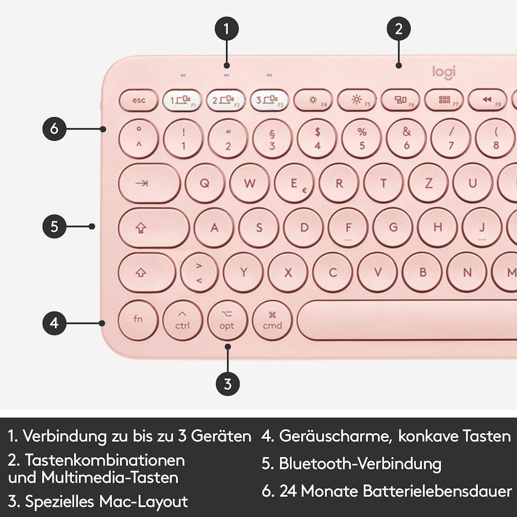 Logitech Apple-Tastatur »K380 Rose«, (Easy-Switch-iOS Sondertasten)