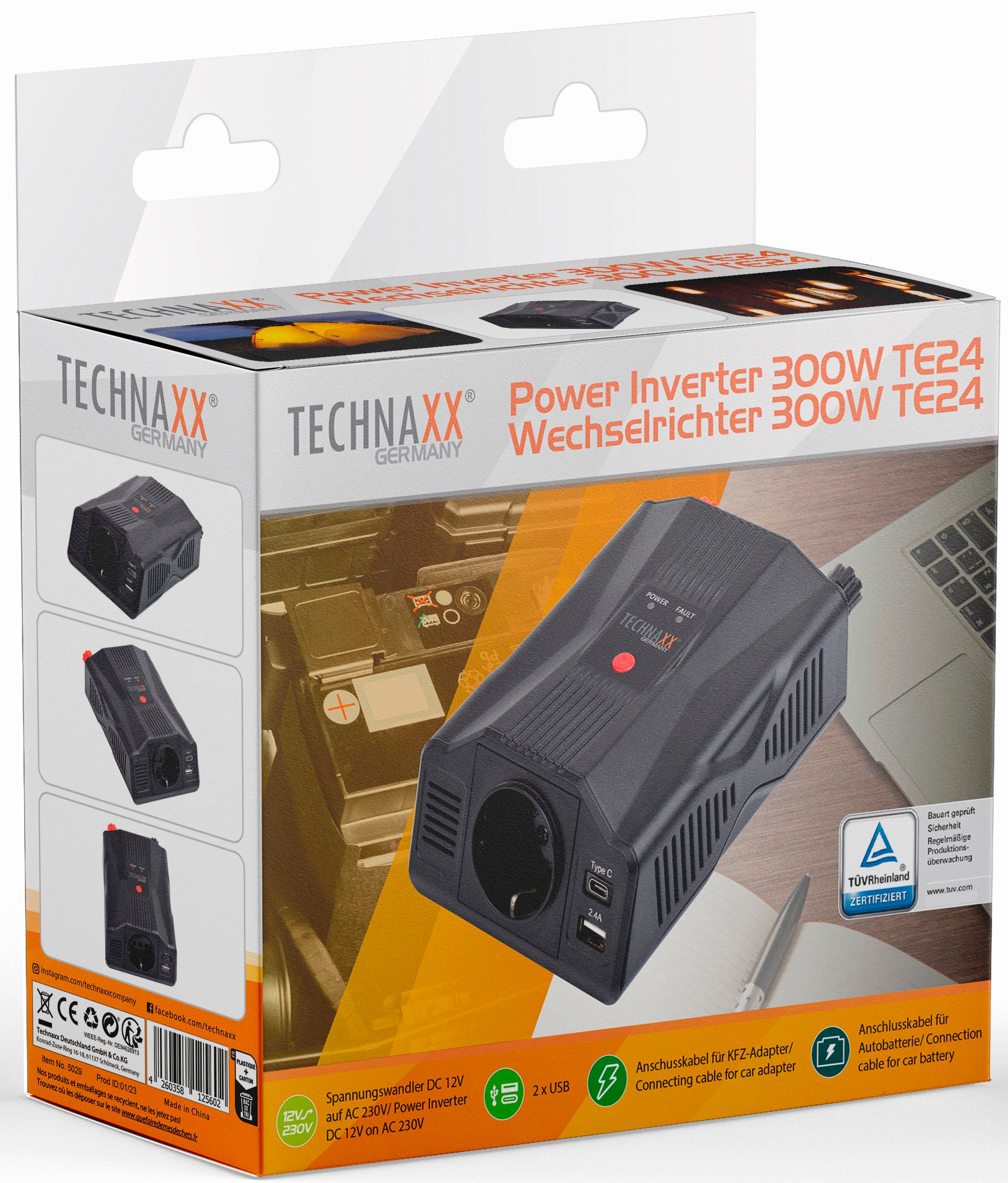 Technaxx Wechselrichter »300W TE24«, für den mobilen Einsatz von  elektronischen Geräten über 12V-Anschluss ➥ 3 Jahre XXL Garantie