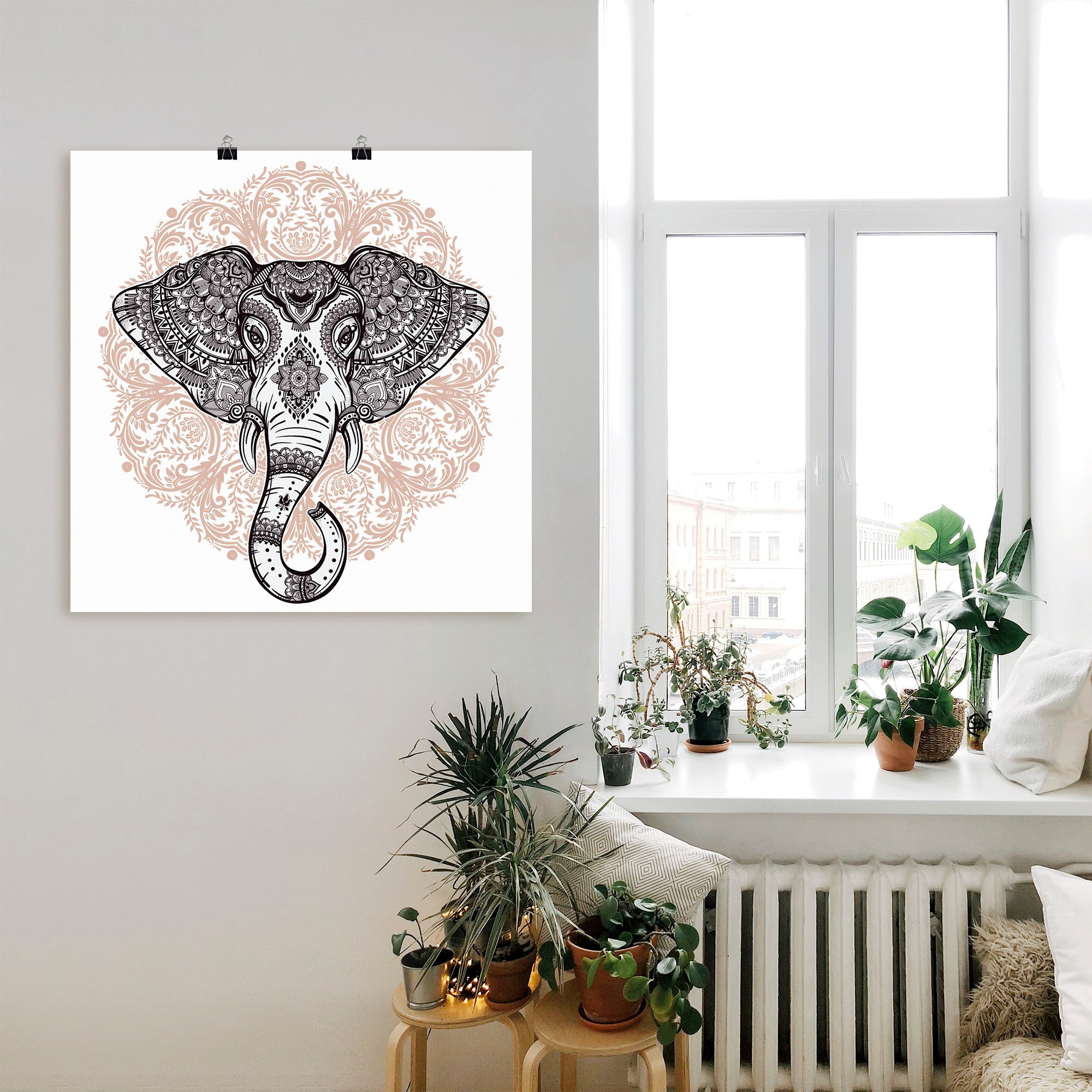 Wandbild »Vintage Mandala Elefant«, Wildtiere, (1 St.), als Leinwandbild, Poster,...