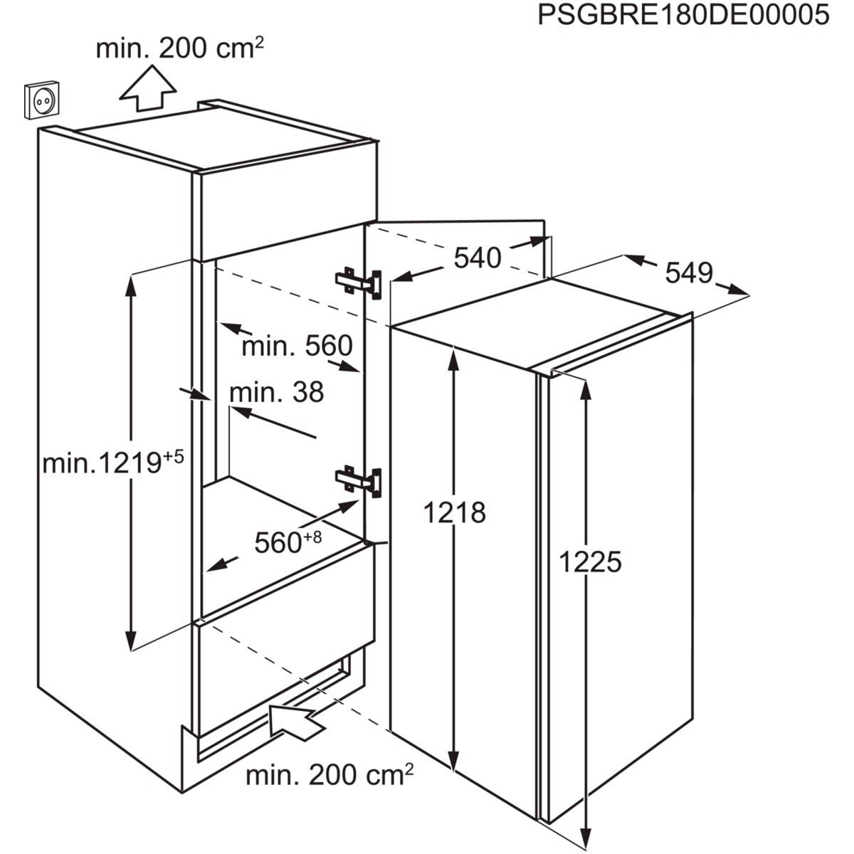 AEG Einbaukühlschrank, SFE712FAAS, 3 hoch, Garantie mit 54,8 breit cm 121,8 Jahren XXL cm
