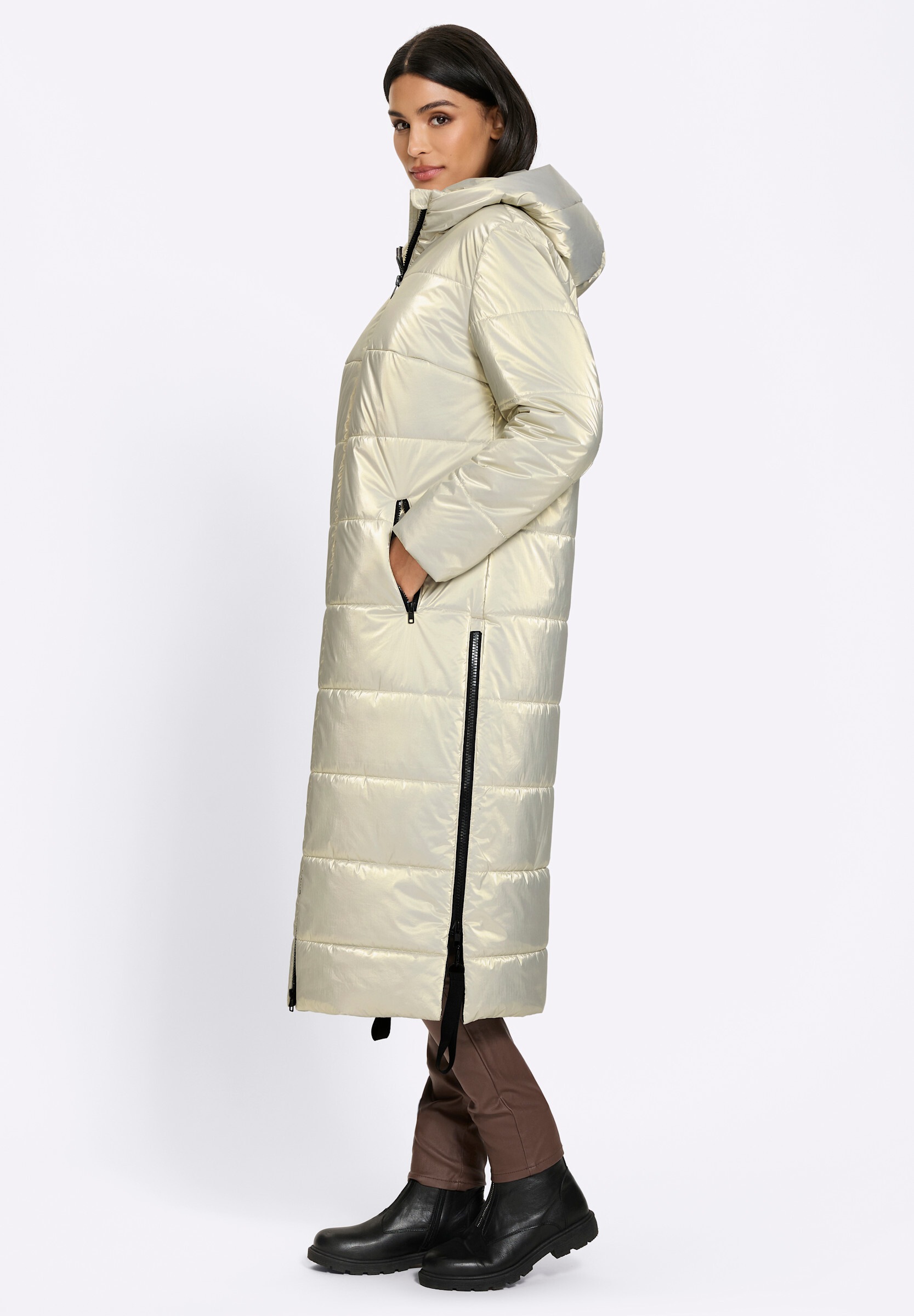 heine Langjacke »Steppmantel Steppmantel in Metallic-Optik« mit Kapuze