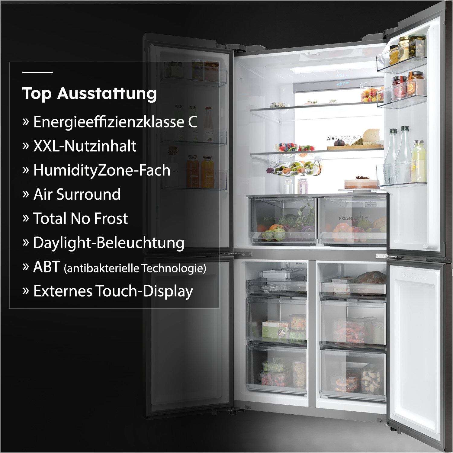 Haier Multi Door »HCR79F19CNMD« 190,5 cm hoch 90,8 cm breit No-Frost, Humidity Zone, ABT Pro entfernt 99,99 % der Bakterien