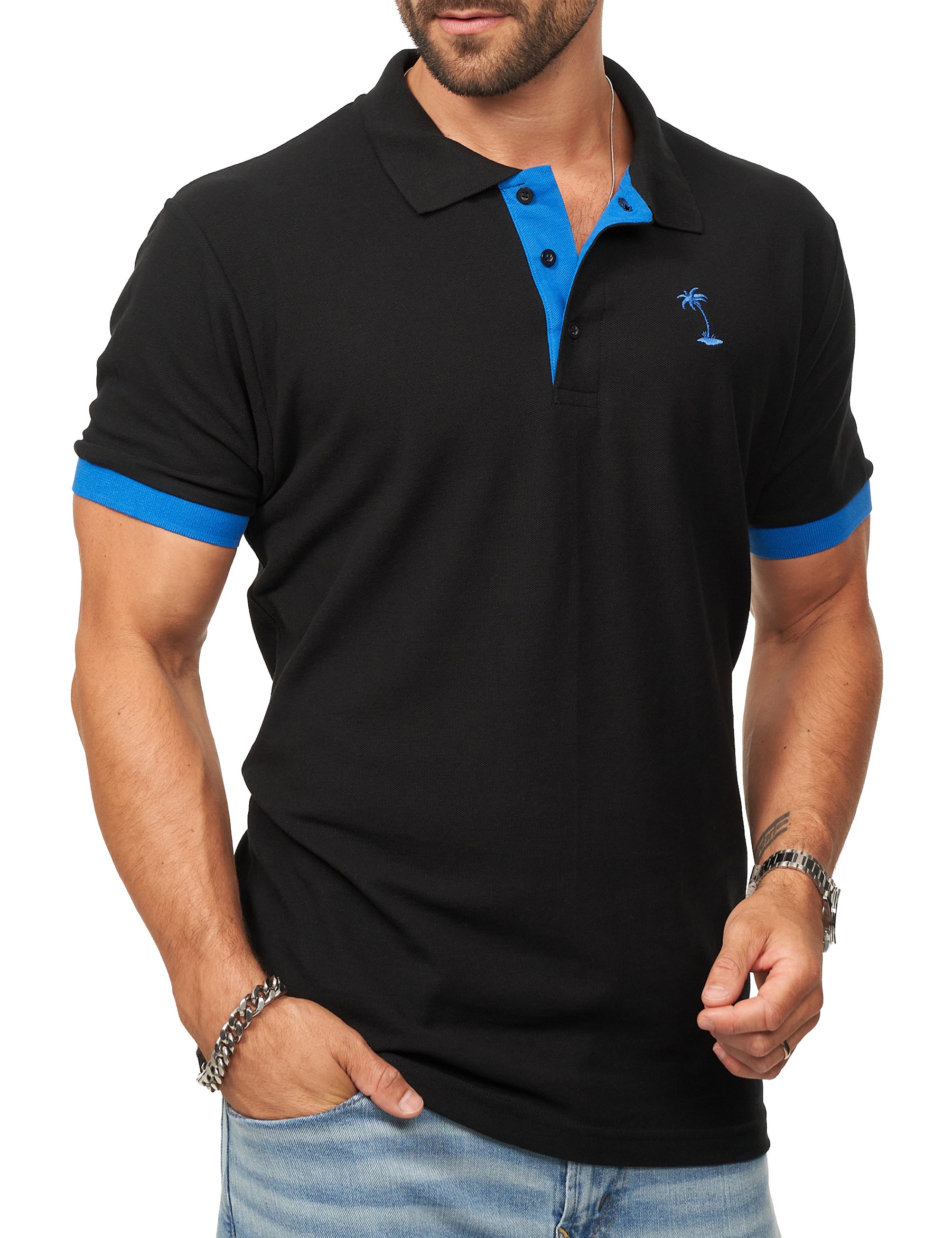 Daily Cotton Poloshirt »Daily Cotton Poloshirt in Kurzarm als Freizeit Polo T-Shirt - Polo-Hemd für Herren« Männer Polohemd im Regular-Fit in Piqué-Qualität mit Palmen-Logo