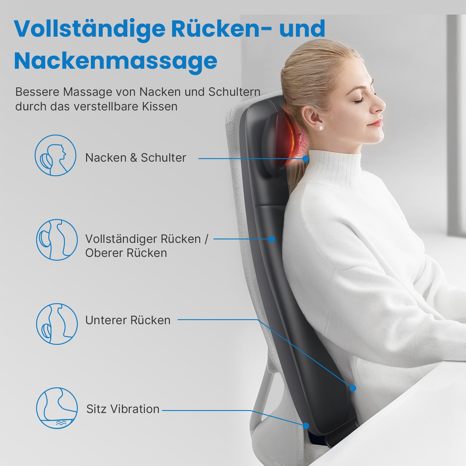 Renpho Shiatsu-Massagesitzauflage »Neck & Back Massager Cushion S BM076«, für Tiefenentspannung des Nackens & Rückens -- Wärme & Vibration