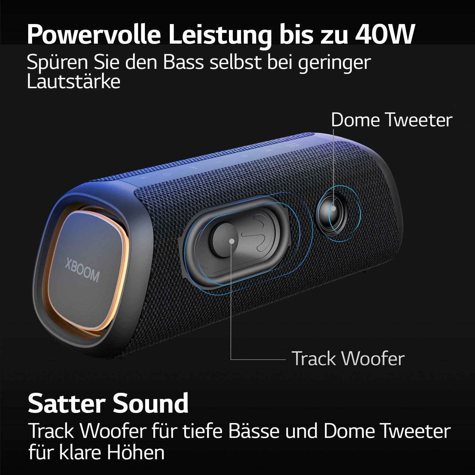 LG Lautsprecher »XBOOM Go DXG7« 1.0 (Bluetooth App-Steuerung | Bassregelung | Beleuchtungseffekte | Equalizer | Multipoint Anbindung | Sprachsteuerung | Wireless Party Connect 40 W)