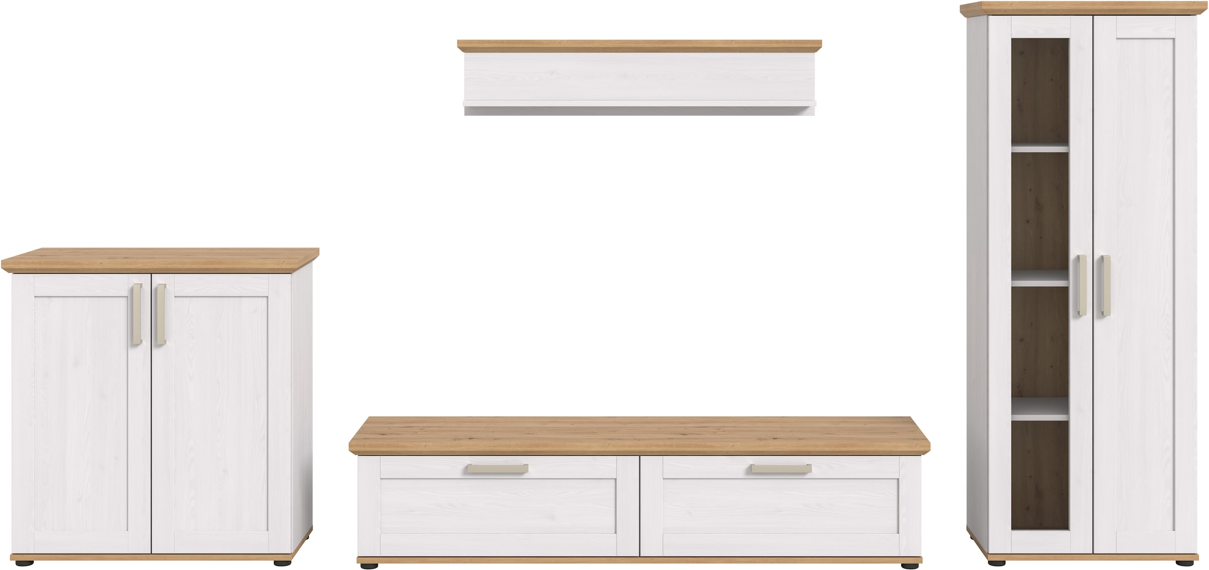 Home affaire Wohnwand »Cosenza«, (Set, 4 St.), Cosenza, Breite: 336 cm, Vitrine, Highboard, Lowboard, Wandboard