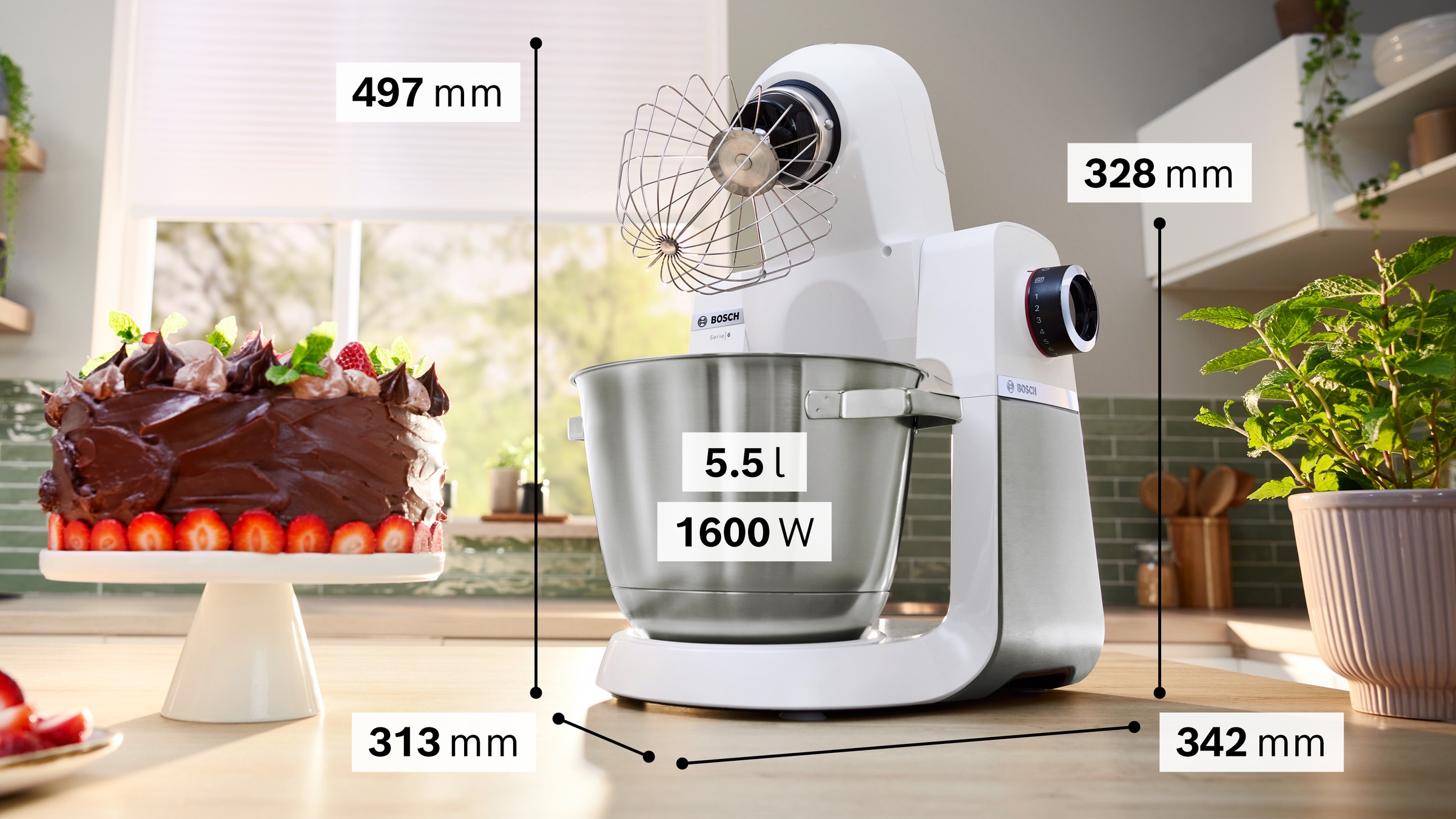 BOSCH Küchenmaschine »Serie 6 MUMS6EW13D, Durchlaufschnitzler, Edelstahlschüssel, weiß«, 7 Stufen, 3 Scheiben, Knethaken/Rühr-/Silikonbesen, spülm.fest