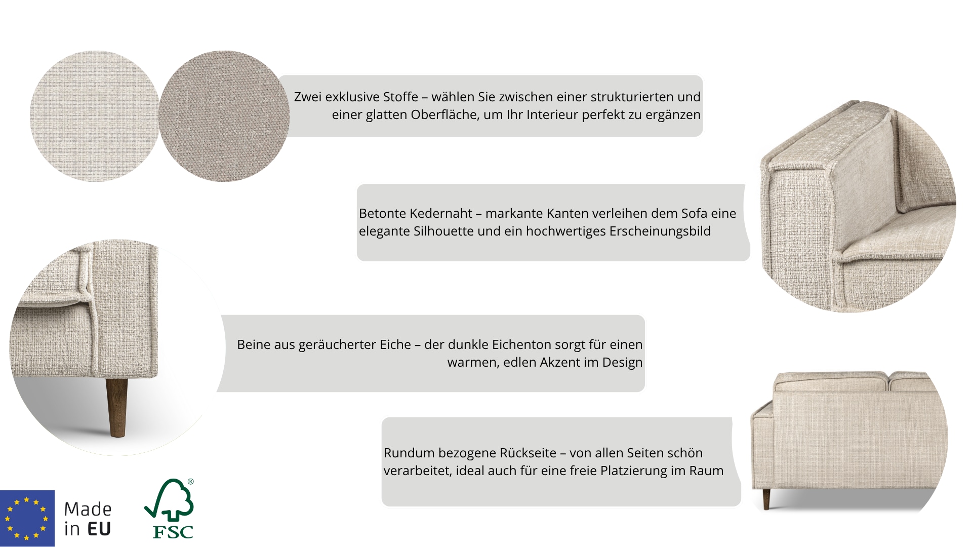 Home affaire 2-Sitzer »Pinto Skandi, 166 cm, Chenille, Struktur«