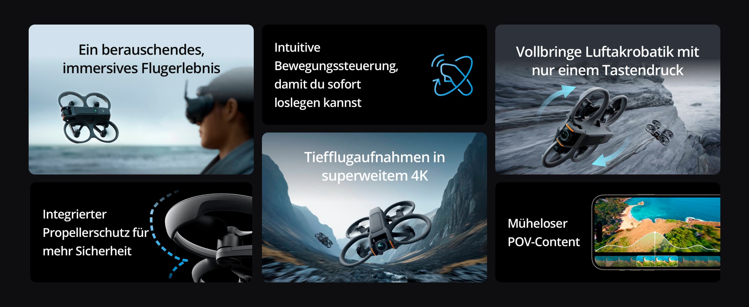 DJI Drohne »Avata 2 Fly More Combo (3x Batterien)«, (DJI Goggles 3, DJI RC Motion 3, 3 Akkus, Ladestation und Umhängetasche)