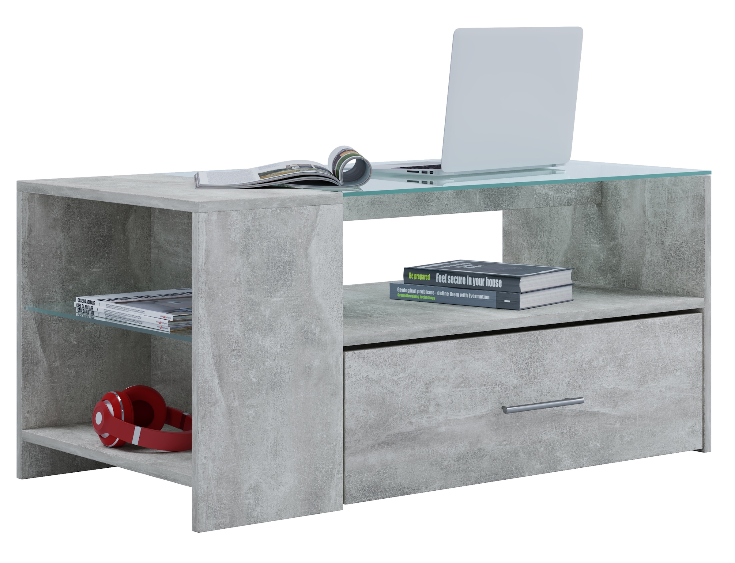 VCM Beistelltisch »Holz Sofatisch Couchtisch Schublade Glas Tindala«