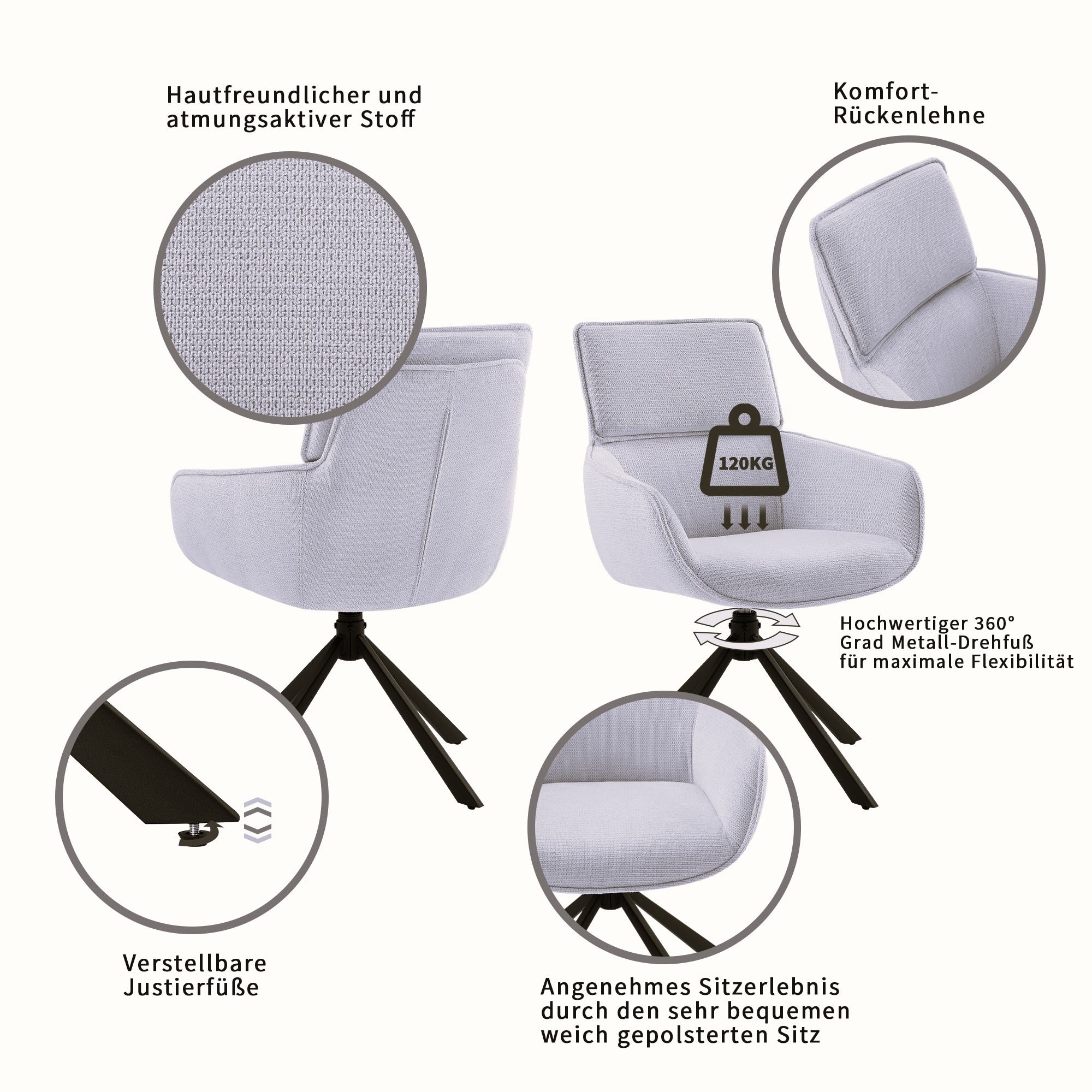 Home affaire Esszimmerstuhl »Cusey«, 1 St., Webstoff, mit 360° Metallfuß, Komfort-Rückenlehne und hautfreundlichem Webstoff