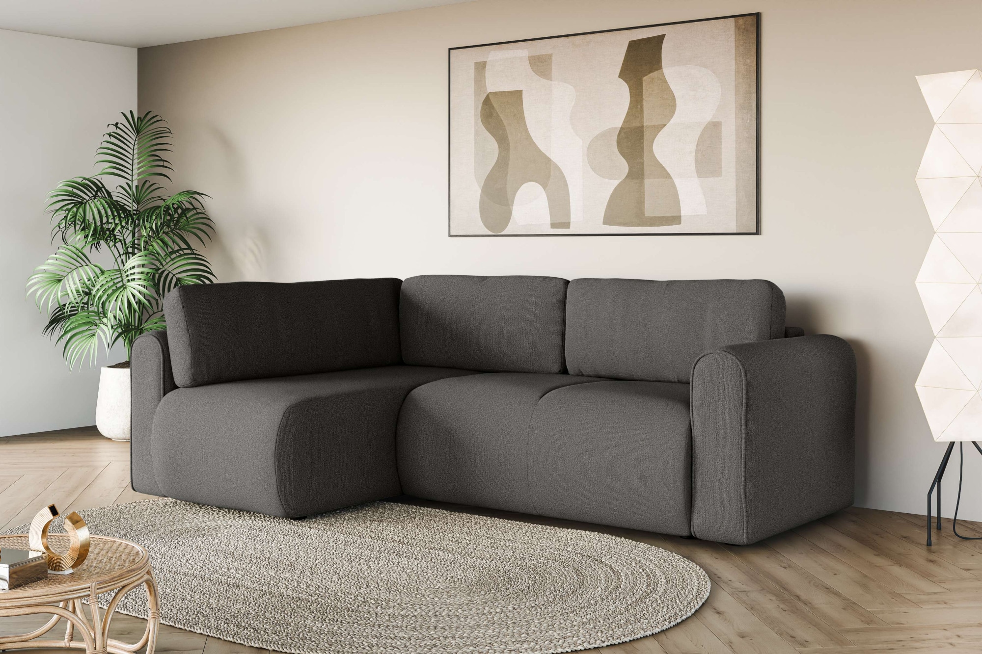 OTTO home Ecksofa »Zacharia wahlweise Schlafsofa mit Bettkasten, B/T/H 250/166/86 cm« L-Form mit Wellenunterfederung, Ottomane rechts oder links bestellbar
