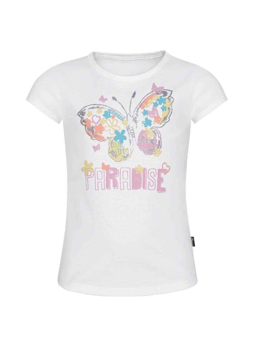 Trigema T-Shirt »TRIGEMA T-Shirt mit buntem Schmetterling-Printmotiv« 1 Stk.
