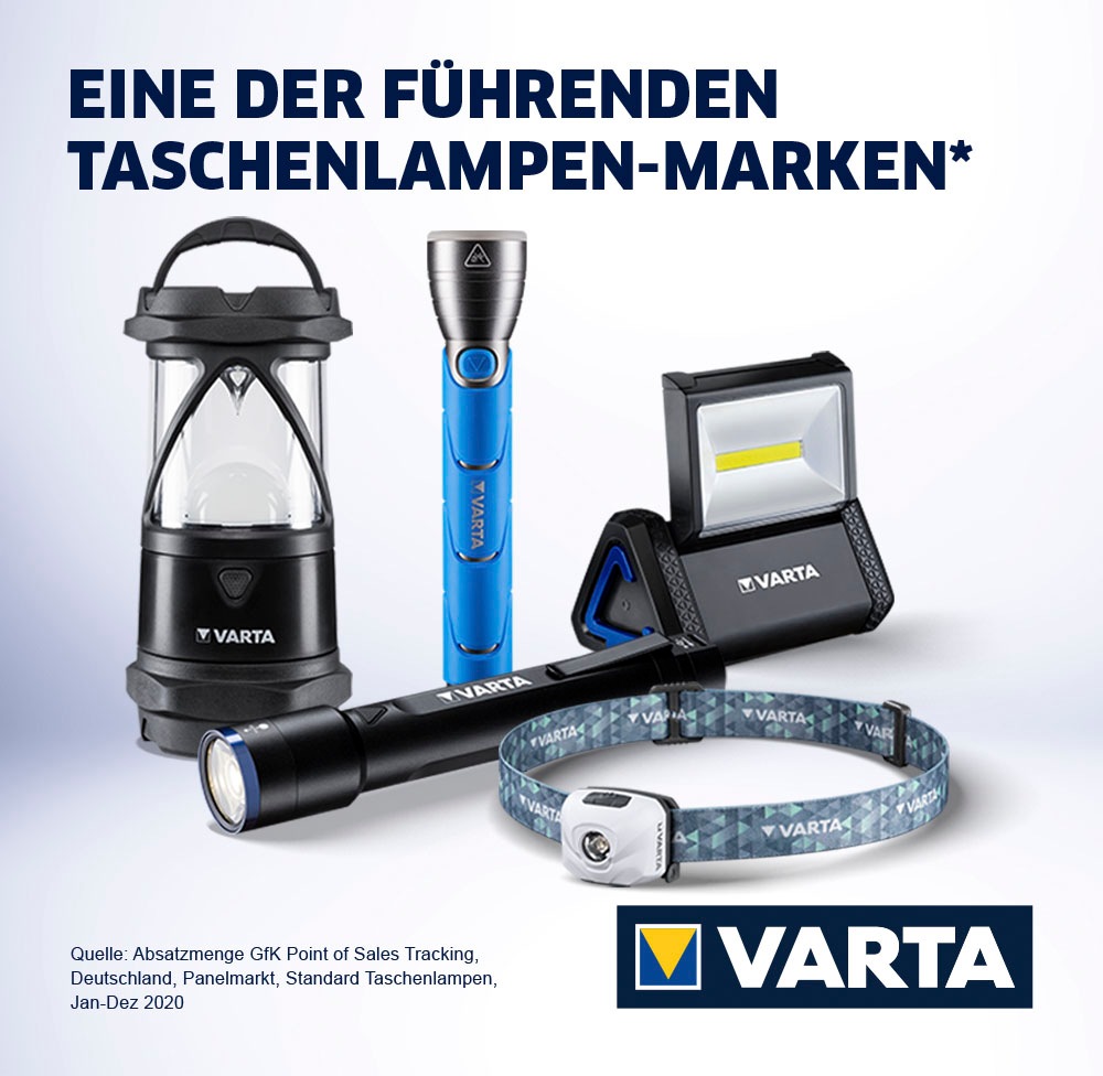 VARTA Taschenlampe »WORK FLEX AREA LIGHT«, (Set, 4 St.), für Werkzeugkästen,Befestigungsmöglichkeiten für freihändiges Arbeiten