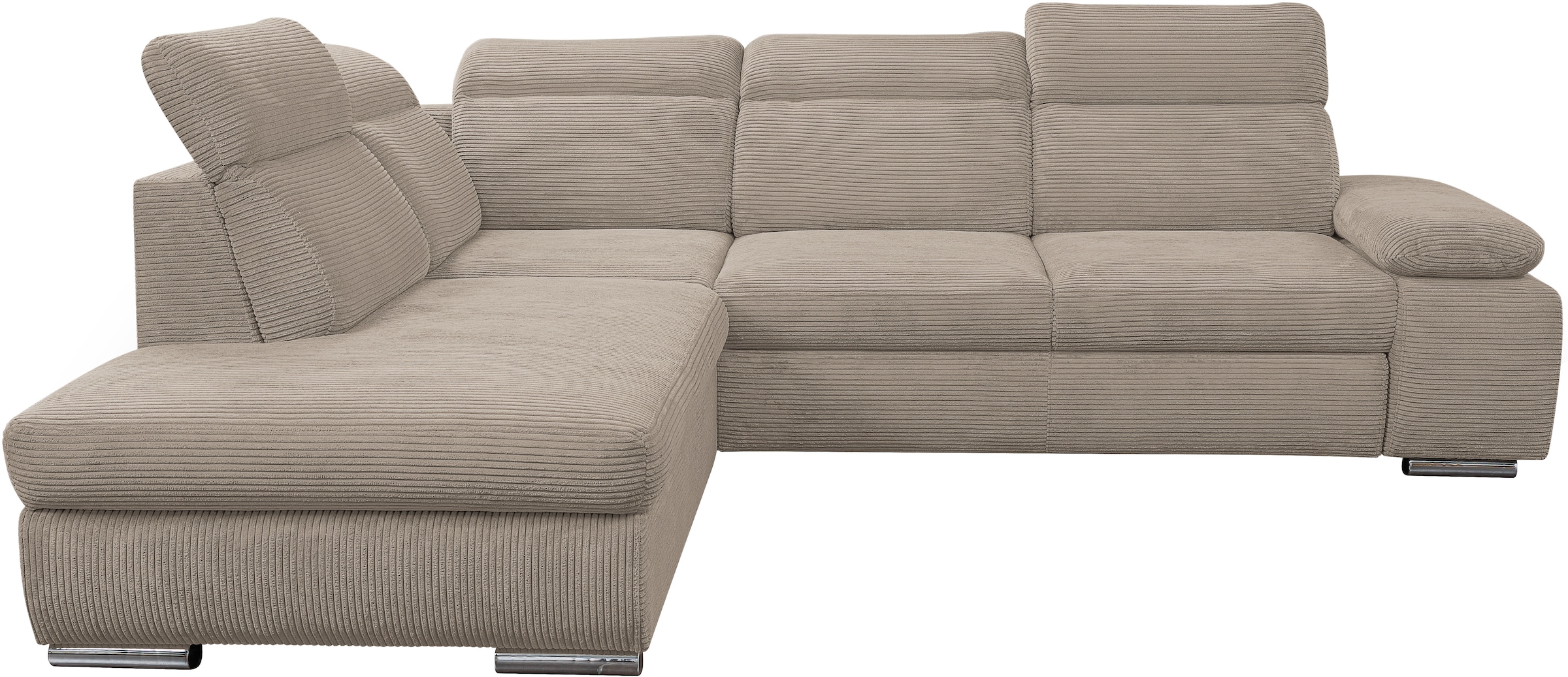 WERK2 Ecksofa »Alicante Cord, inkl. Bettfunktion & Bettkasten, Breite 280cm, L-Form« Schlafsofa mit Bettkasten & verstellbaren Kopfstützen.