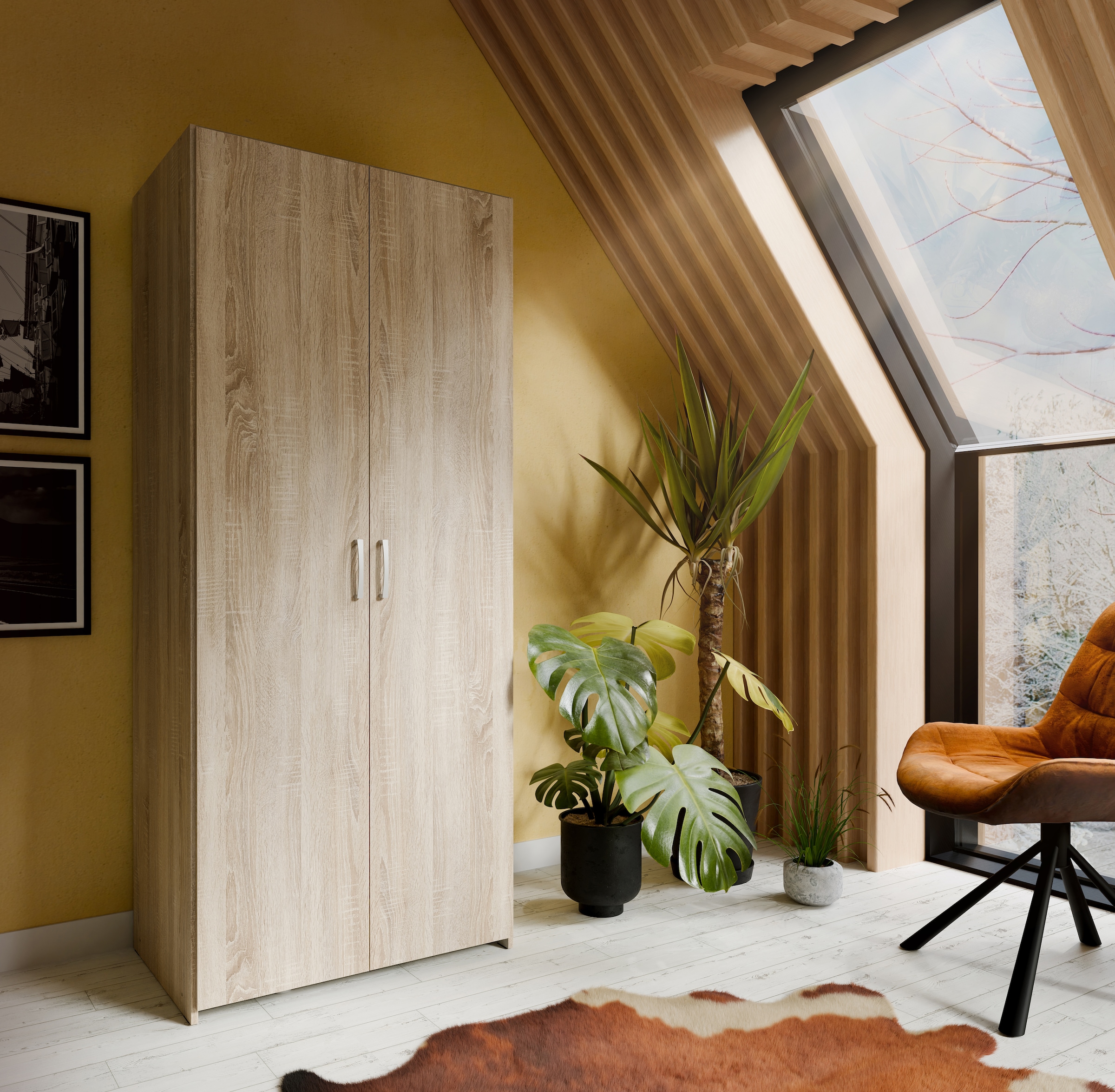 FORTE Drehtürenschrank, 2 Dekore, Mehrzweckschrank, Einlegeböden optional