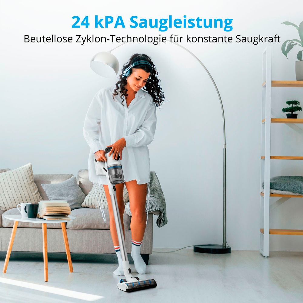 Medion® Akku-Stielstaubsauger »P350 W (MD 12049), beutellose Zyklon-Technologie, 24 kPa Saugleistung«, HEPA 13 Filter, LED-Touch-Display, Staubsensor, integriertes Zubehör