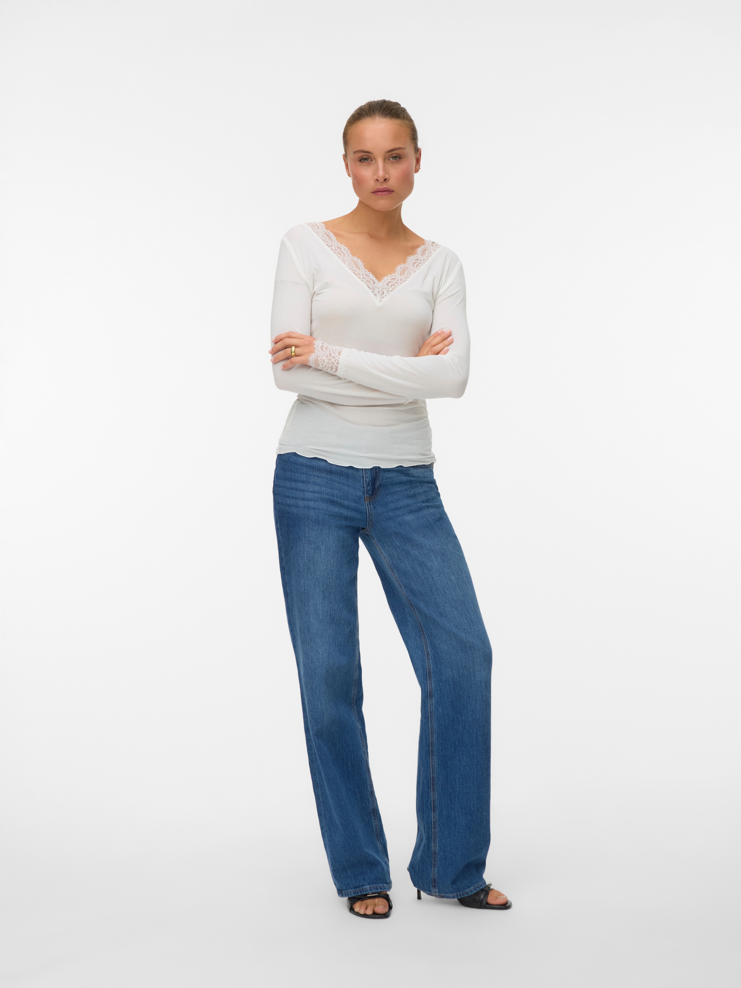 Vero Moda Langarmshirt »VMSKYE LS V-NECK LACE TOP JRS NOOS«