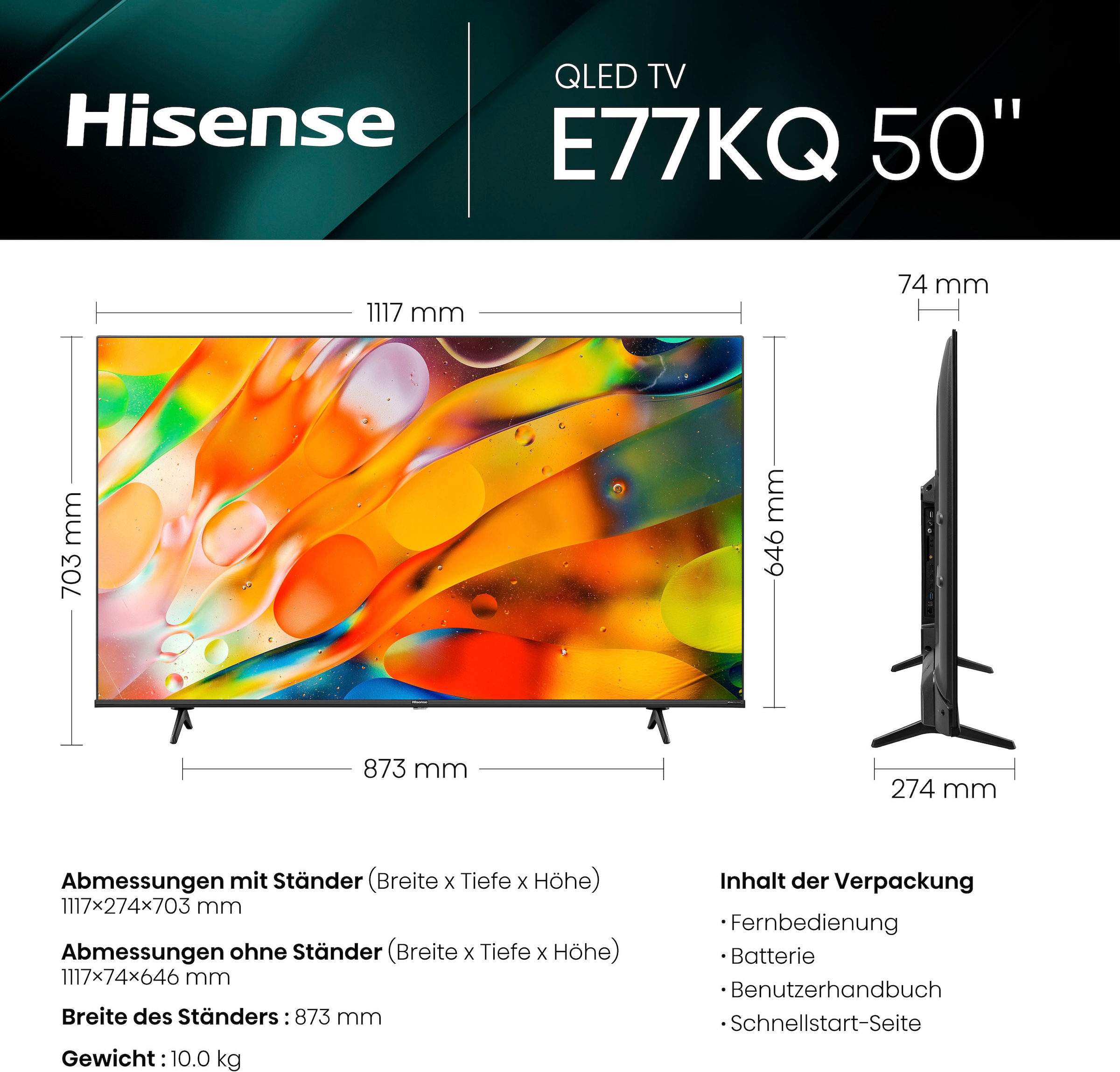 Hisense QLED-Fernseher »50E7KQ«, 126 cm/50 Zoll, 4K Ultra HD, Smart-TV ➥ 3  Jahre XXL Garantie | UNIVERSAL