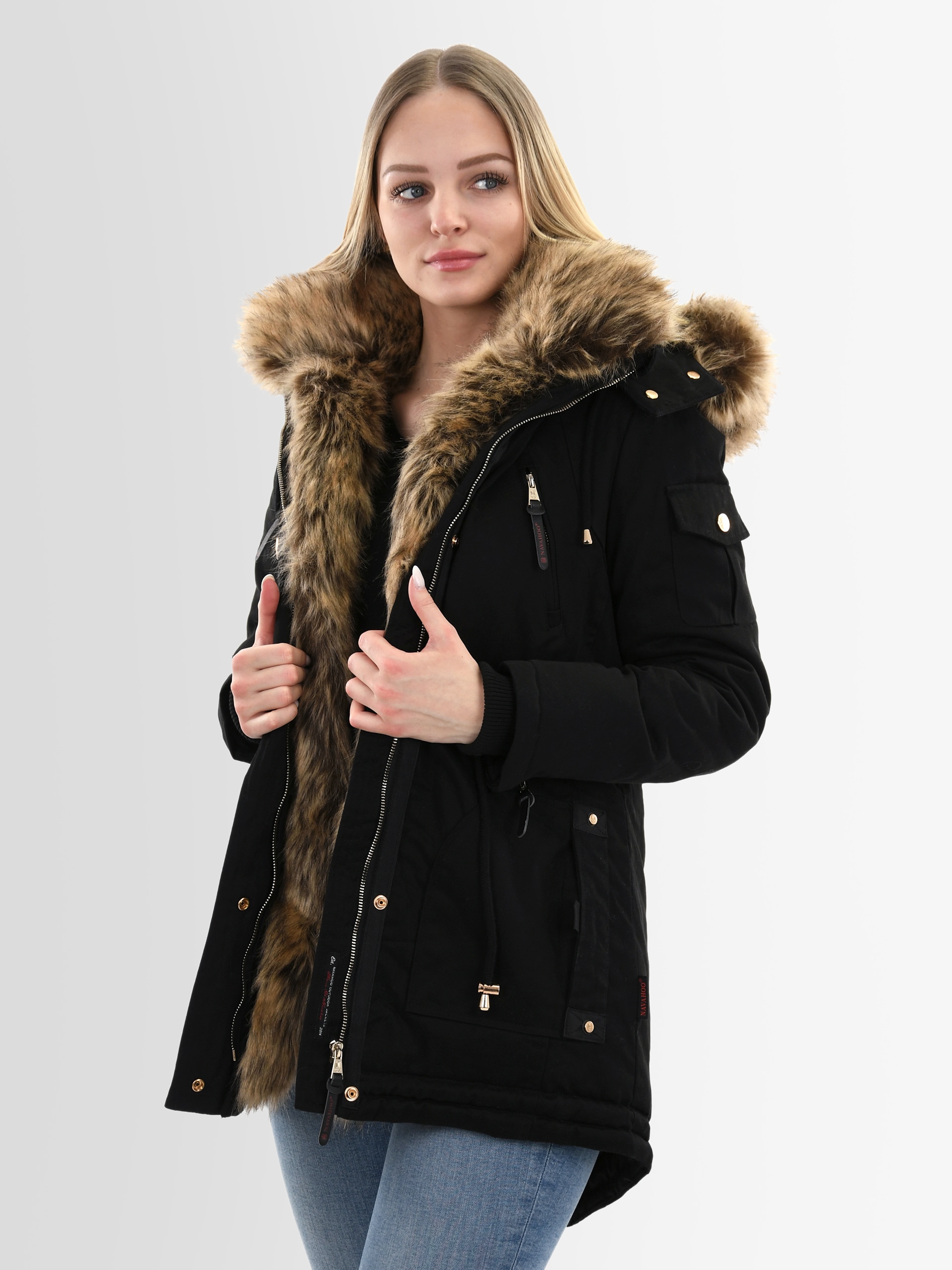 Navahoo Winterjacke Damen Daunen Schwarz Warme Winterjacke