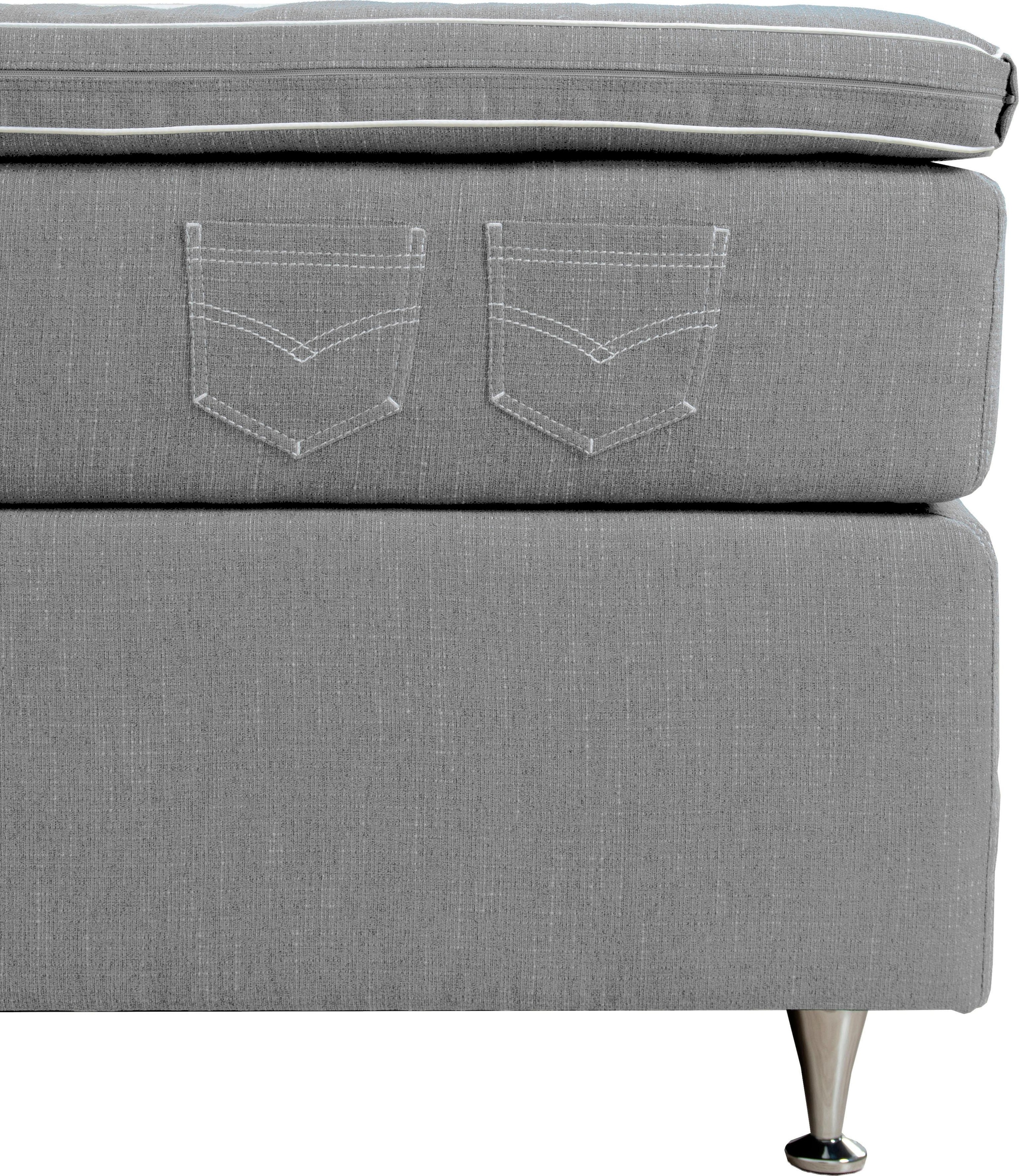INOSIGN Boxspringbett »Zahara« inkl. Topper, besonderes Highlight: aufgenähten Jeanstaschen - Optik