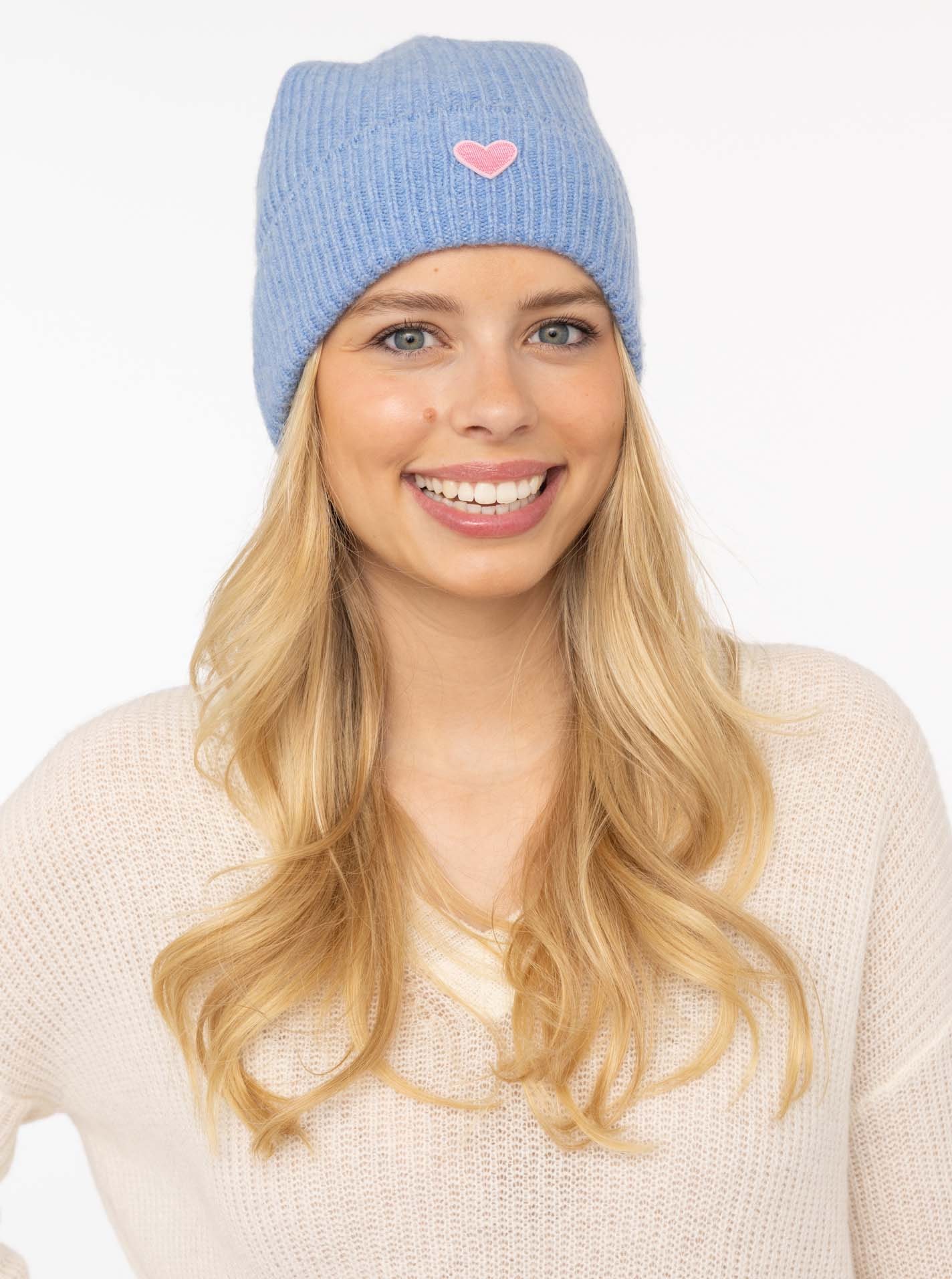 Zwillingsherz Beanie »Beanie with Heart-Patch« Rippstrick, mit breitem Umschlag, wärmend