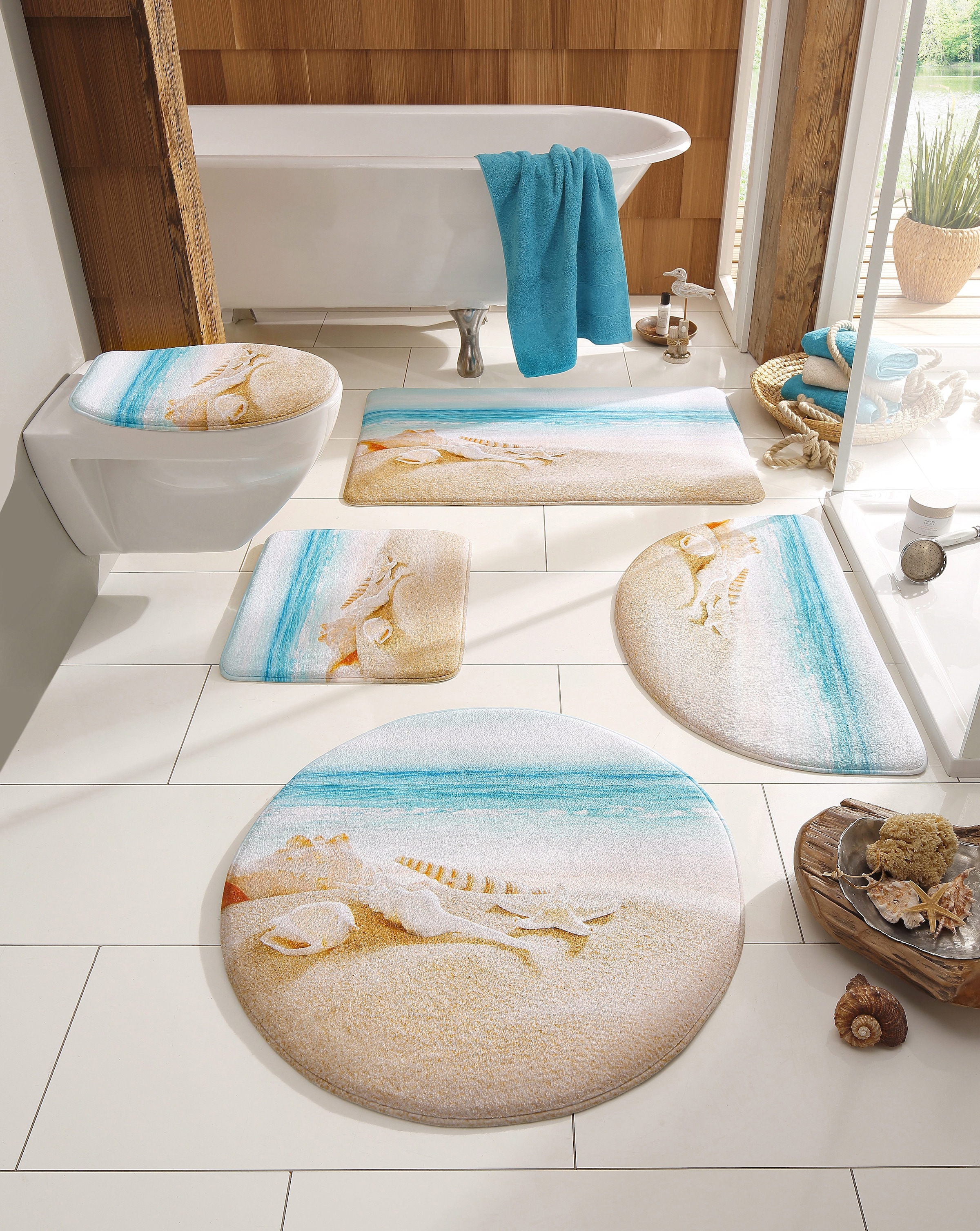 OTTO home Badematte "Strand" Höhe 14 mm Memory Schaum fußbodenheizungsgeeignet  schnell trocknend mit Strand-Motiv, Badematten auch als 2 teiliges Set erhältlich