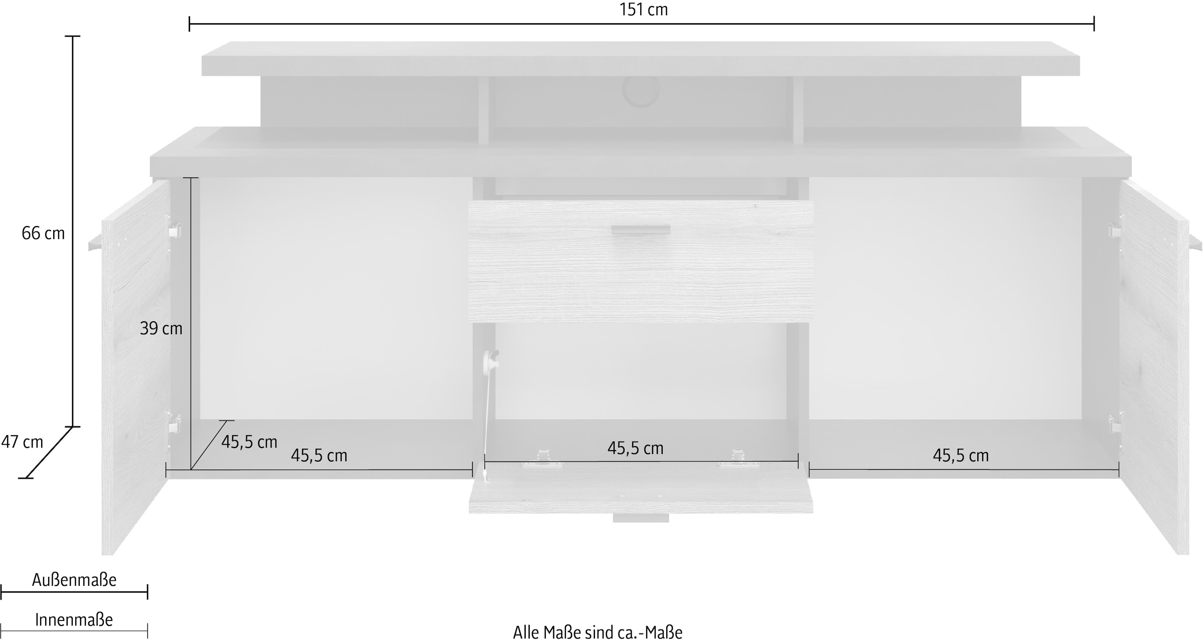 INOSIGN TV-Board »Messina«, (1 St.), Lowboard mit TV-Aufsatz - Für Fernseher bis zu 60 Zoll