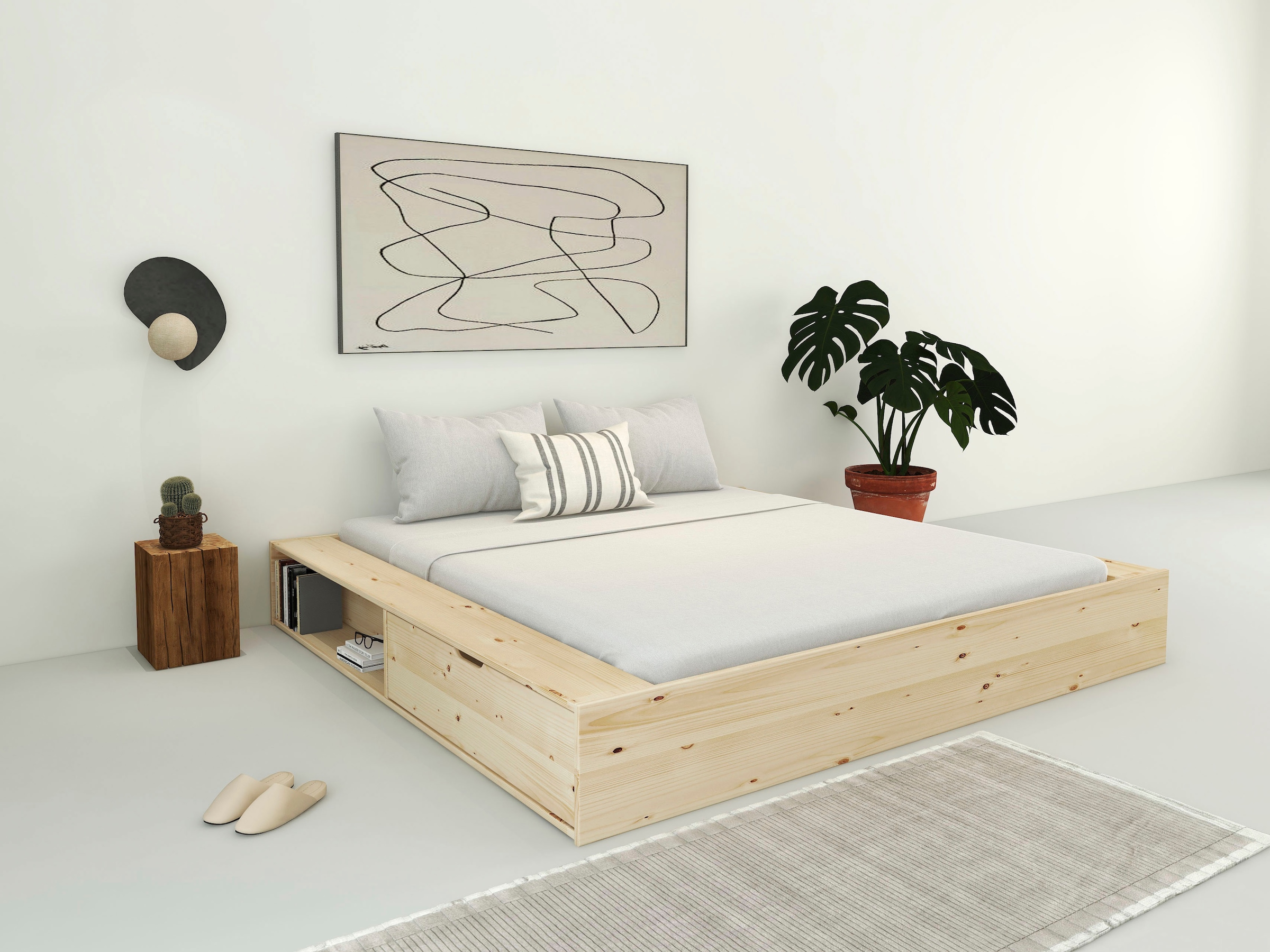 Home affaire Stauraumbett »Erno, Massivholzbett, Futonbett, 275KG belastbar«, (Breite/ Belastbarkeit: 120cm/275 KG, 180cm/275 KG), mit Lattenrost, Massivholz, FSC® zertifiziert, viel Stauraum + Ablagen